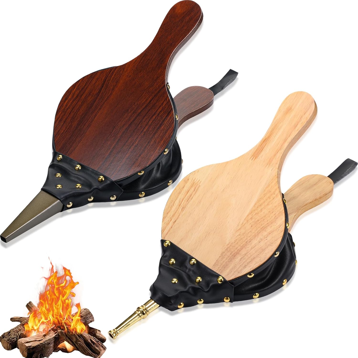 Barydat 2 Pcs Fireplace Bellows Hand Large Wood Air Blower