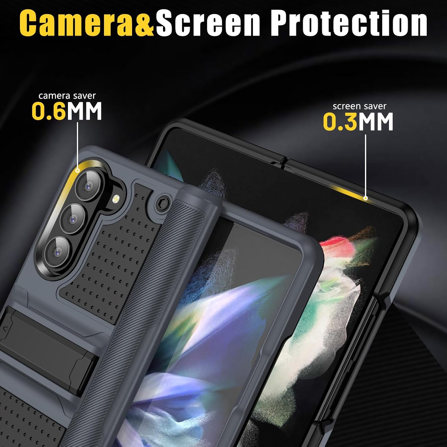 for Galaxy Z Fold 5 Case, Shockproof 2 in 1 Silicone Rubber with Hard PC Rugged Full Body Protection Phone Cover for Galaxy Z Fold 5, Black/Grey(YZ-76)