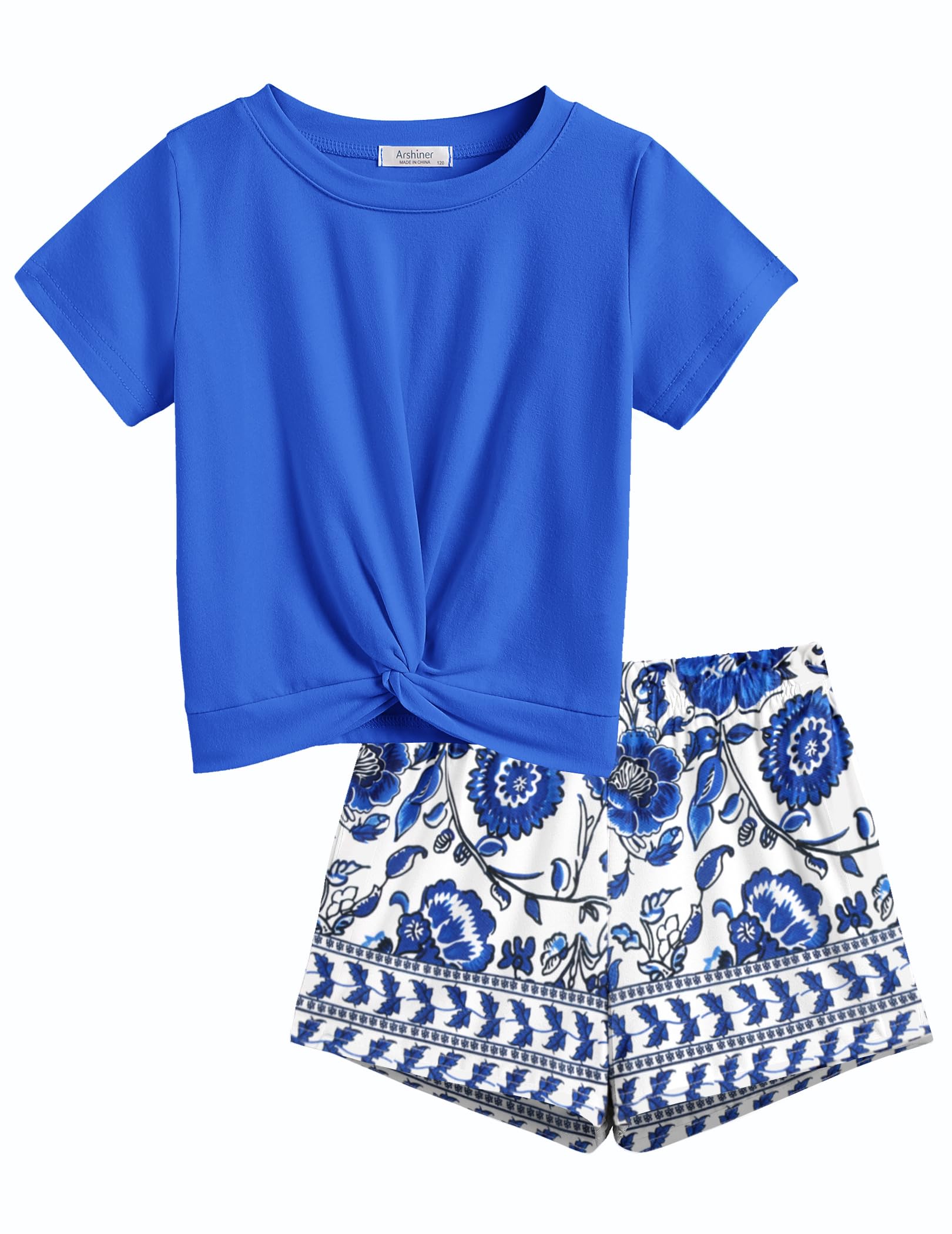 Arshiner Girls Clothing Sets Twist Front Top and Shorts 2 Piece Outfits | Summer Clothes, for 5-14 Years, Activewear, Tracksuit with Pockets, Hawaiian, Vacation