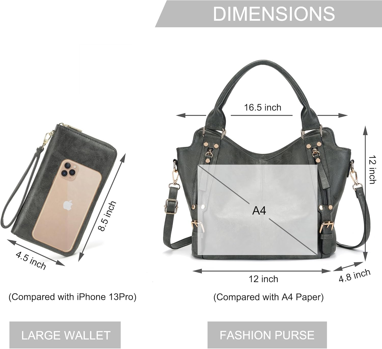 Crossbody Bags for Women Large Hobo Purse PU Leather Shoulder Handbag Ladies Tote Wallet Set 2PCS - Image 5