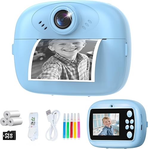 Miniatura 10 de Cámara de impresión instantánea para niños, cámara digital 1080P para niños con tarjeta SD de 32 GB, juguetes para niñas pequeñas, regalos de Rosa