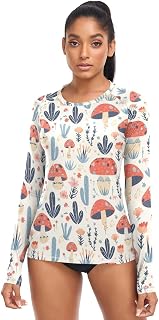 Red Safari Mushroom Plant Women Rash Guard Sun Protection UPF 50+ Bathing Suit Hiking Surfing