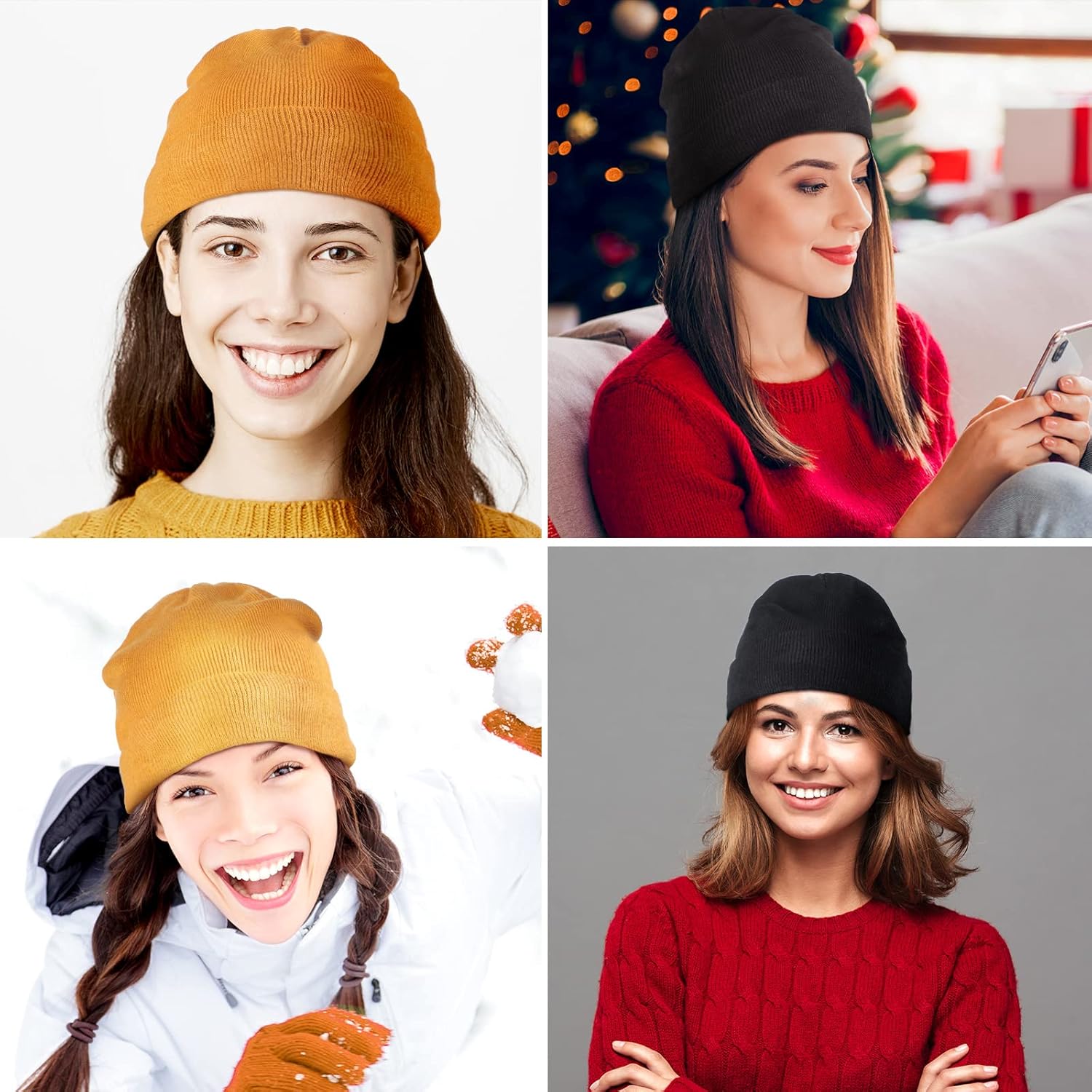 Winter Satin Lined Beanie Hat Silk Lined Beanies Cuffed Plain Skull Knitted Hat Fall Christmas Warm Cap for Women Men - Image 6