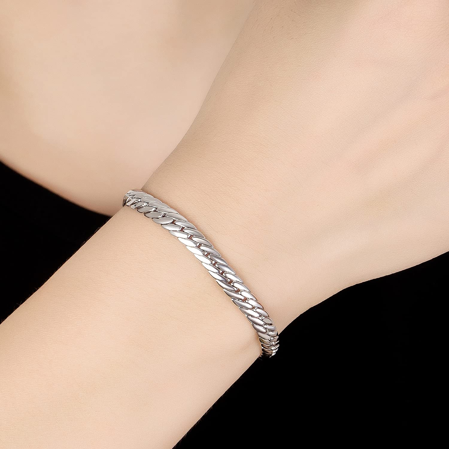 Dankadi Braccialetto a forma di serpente, 6 mm, in argento Sterling 925, 24 K, dorato, catena a serpentina piatta 6,7" a 9", bracciale morbido, maglia rotonda, regalo di gioielli per festa per uomo e