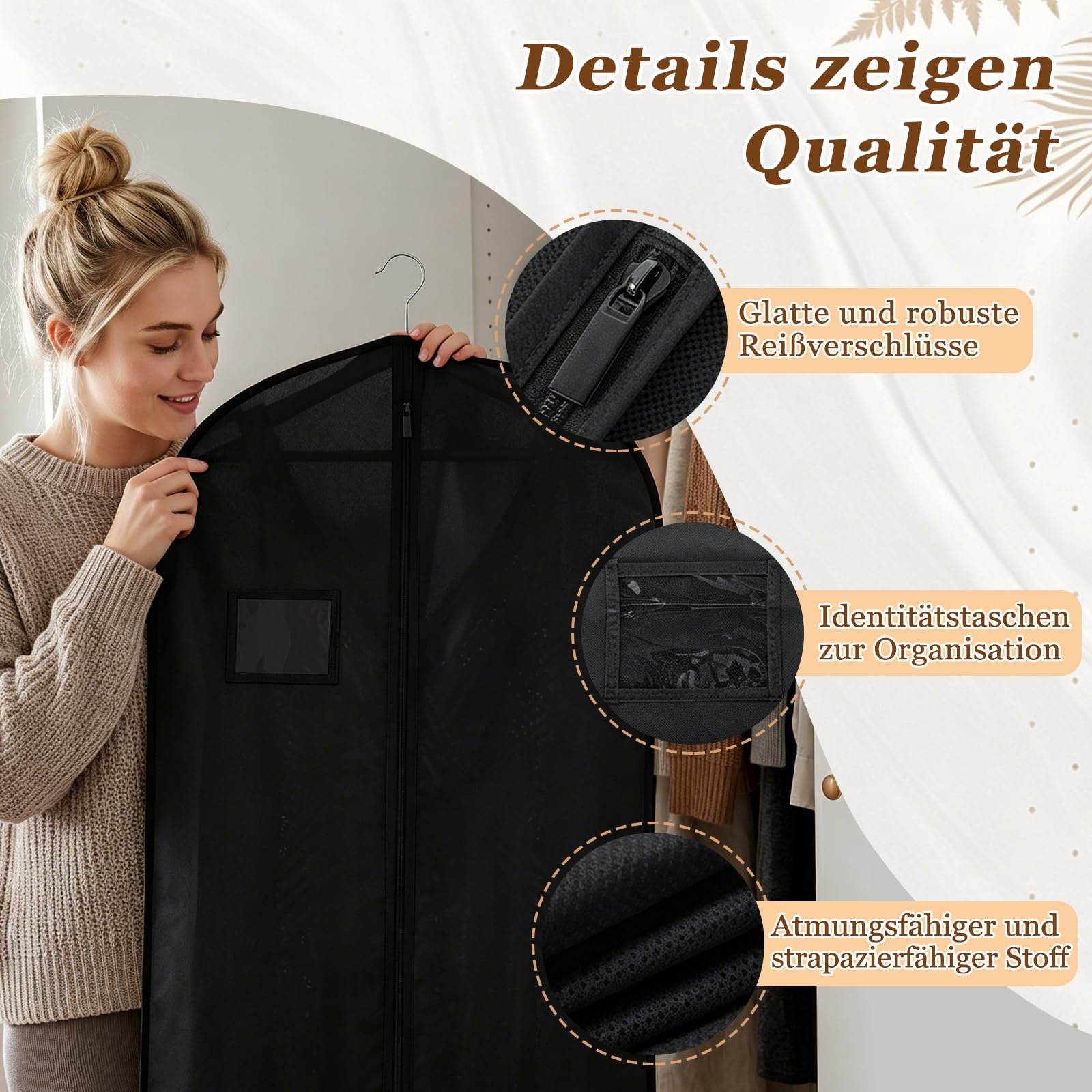 Paquete de 2 unidades de largo de 180 cm con cremallera, funda de tela de vellón plegable, bolsa de almacenamiento a prueba de polvo para vestidos de novia, vestidos de noche y abrigos (negro)