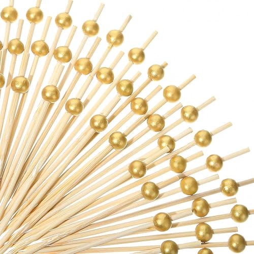 1000 palillos de cóctel de perlas doradas, aperitivos, brochetas de cóctel de bambú, reutilizables, accesorios de charcutería, fiestas, postres y