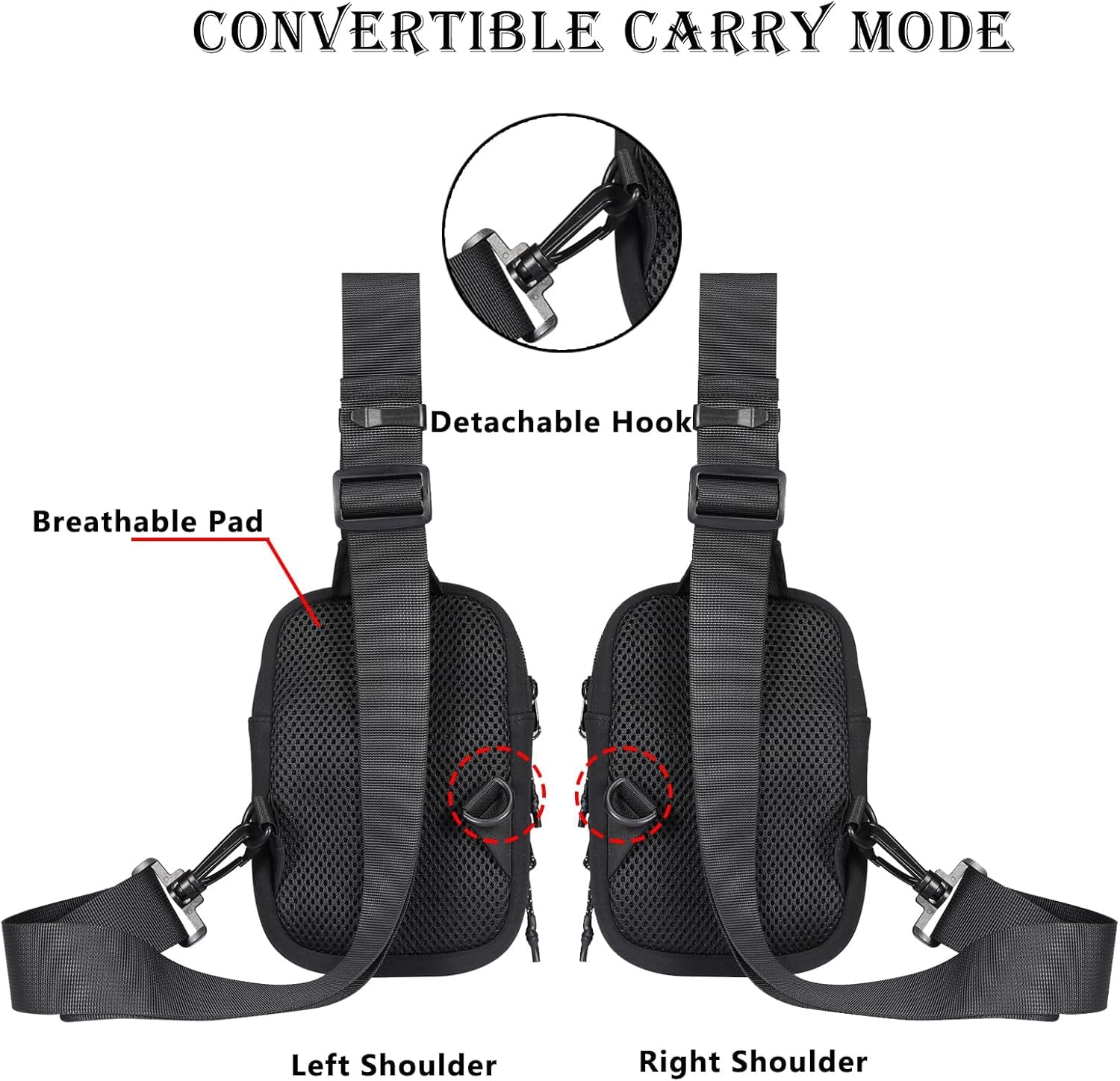 ZORSOME Unisex Outdoor Sling Bag, Small Crossbody Sling Backpack, Waterproof Neoprene Chest Bag for Hiking Traveling, Black