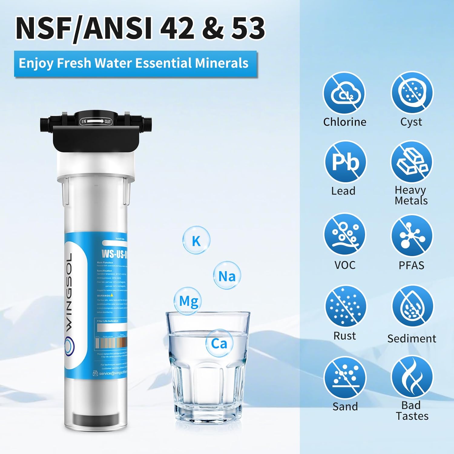 WINGSOL Jumbo Under Sink Water Filter Replacement, Reduce Heavy metals, Chlorine, Alkalize, Long-lasting, 5-in-1, work with WS-US-001 Jumbo advanced (F), Model#WS-USRF-001 Jumbo Advanced