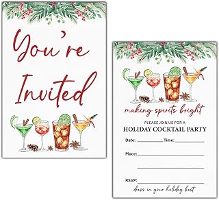 LyoGao Christmas Cocktails Party Invitations - Making Spirits Bright Christmas Party for Xmas Winter Holiday - Christmas Dinner Invitations Fill in Invites Cards With Envelopes (20 Pack)