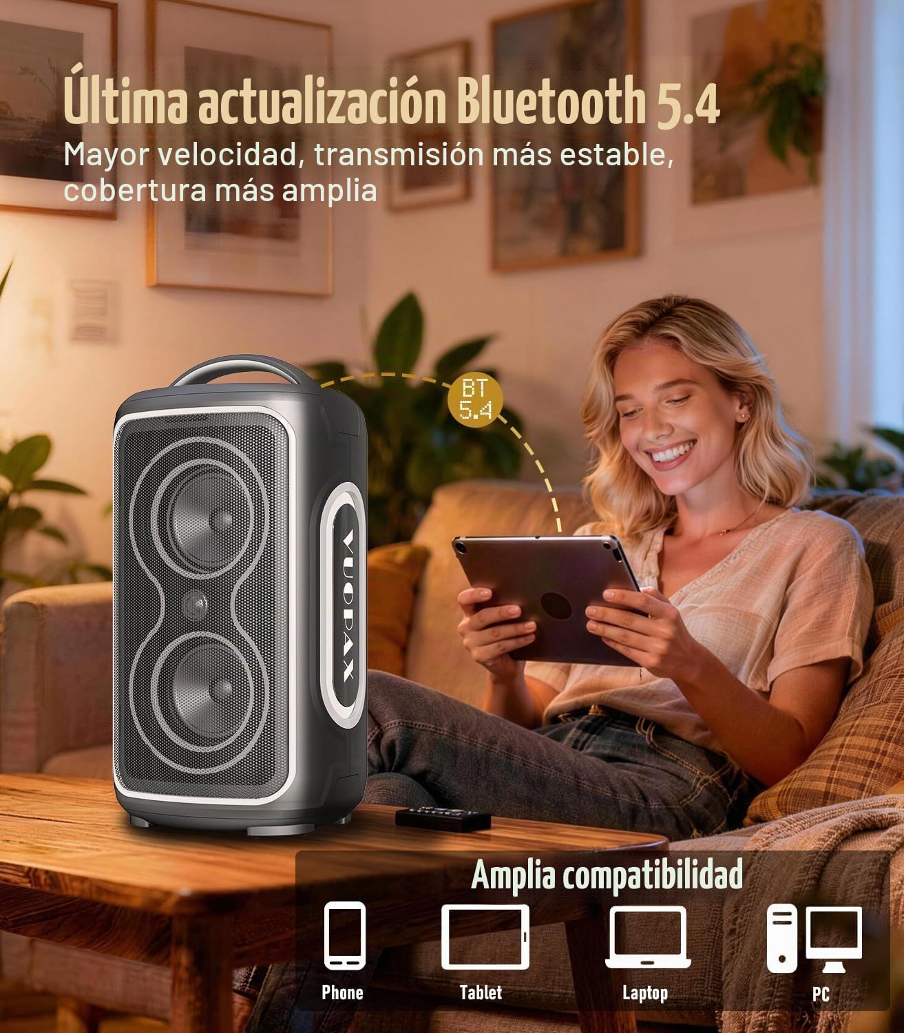 Altavoz Bluetooth Portátil,200 W Máx, Graves Potentes, IP65 | 24 h de autonomía, luces RGB, Bluetooth 5.4,TWS yUSB/TF/AUX/Mic para fiestas, camping y exteriores