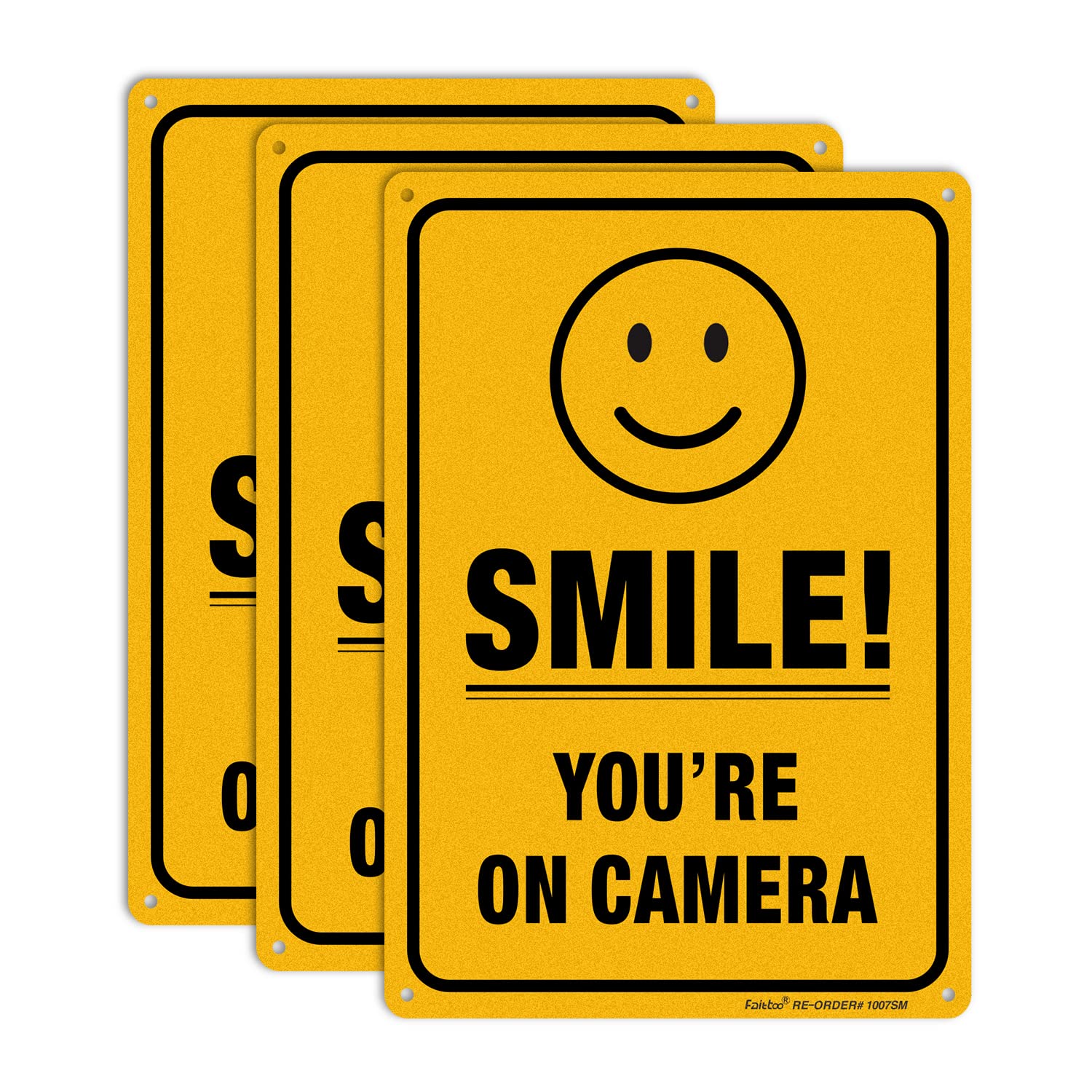 (3 Pack) Smile You're On Camera Video Surveillance Sign - 10 x7 Inches .040 Rust Free Heavy Duty Aluminum - Indoor or Outdoor Use for Home Business CCTV Security Camera,UV Protected & Reflective