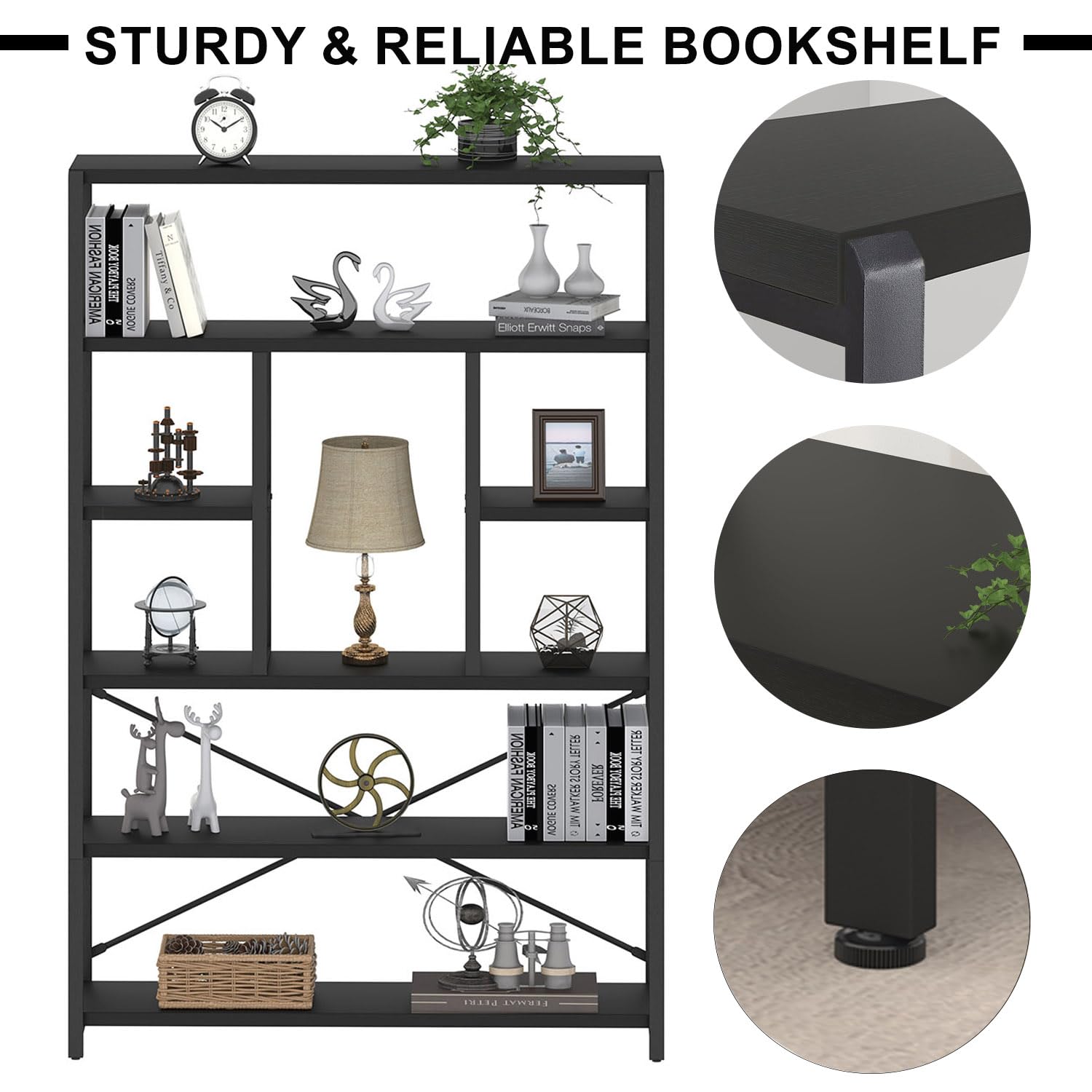 LVB Bücherregale mit 6 Ebenen Regale Wohnzimmer Standregal Industrie Bücherregale für Wohnzimmer Arbeitszimmer Küche 120 x 30 x 180 cm Regal Vintagebraun Schwar