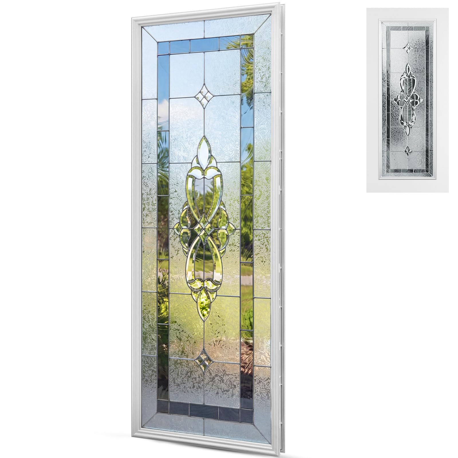 Photo 1 of Pushglossy 22" x 64" Entry Door Glass Insert White Exterior Front Door Frame Window Inserts Replacement Kit with Clear Glass for Home Improvement(Wexford)