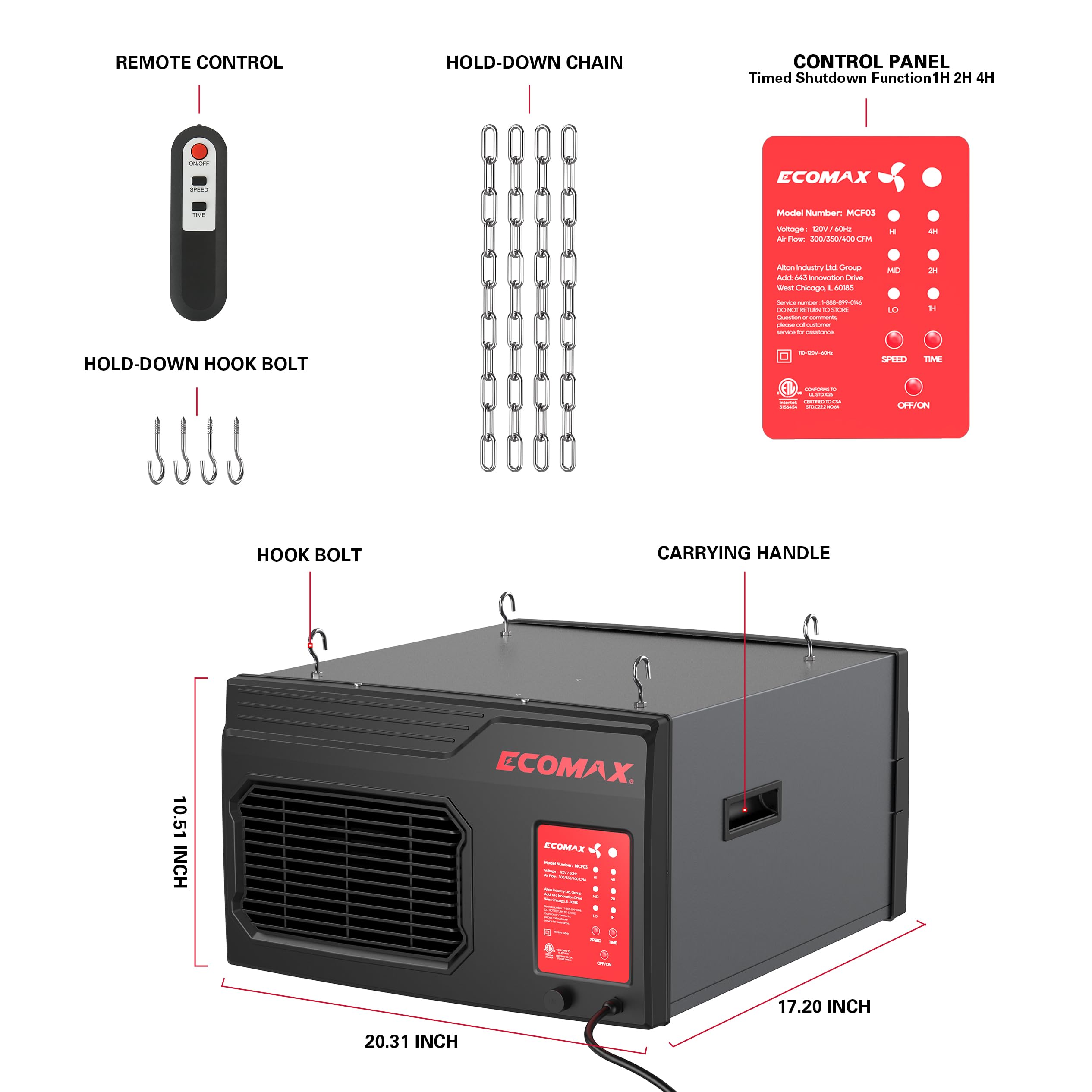 ECOMAX Sistema di filtrazione dell'aria 120 V AC MCF03