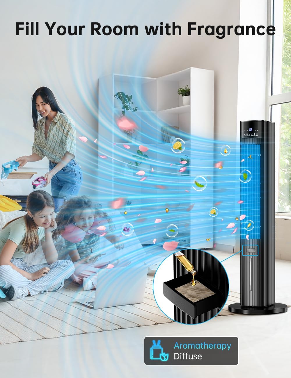 42 INCH Portable Air Conditioner w/4 Mode & 3 Speed, 15H Timer, Aroma & Memory Function Evaporative Air Cooler, 1.1-Gal Dual Tank, 6 Ice Packs Windowless Swamp Cooler Air Conditioners for Room