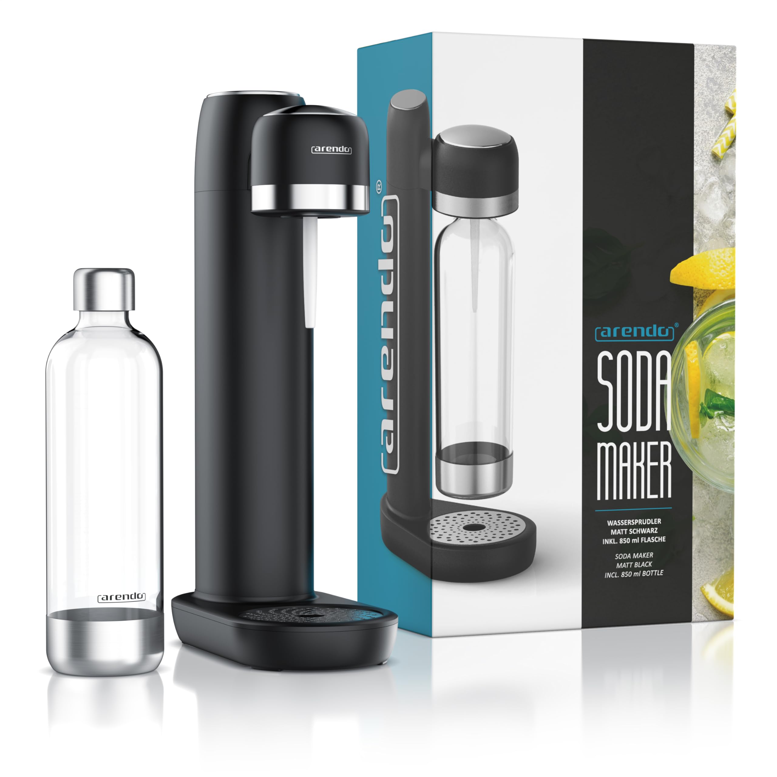 Arendo - Soda Maker Wassersprudler – inkl. 1000 ml Wasserflasche BPA frei – fein dosierbar – Soda Streamer kompatibel mit 60 l CO2 Zylindern