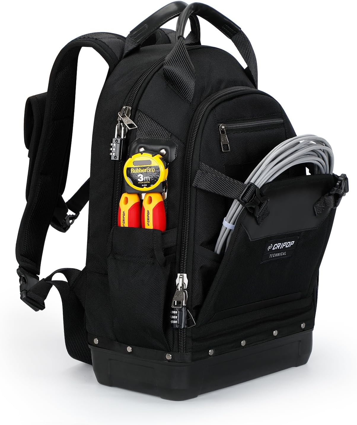 Tool Backpack, Heavy Duty Electrician Backpack with Waterproof Bottom & Laptop Compartment, Durable HVAC/Mechanic/Technicians Backpacks for Tool Organizer