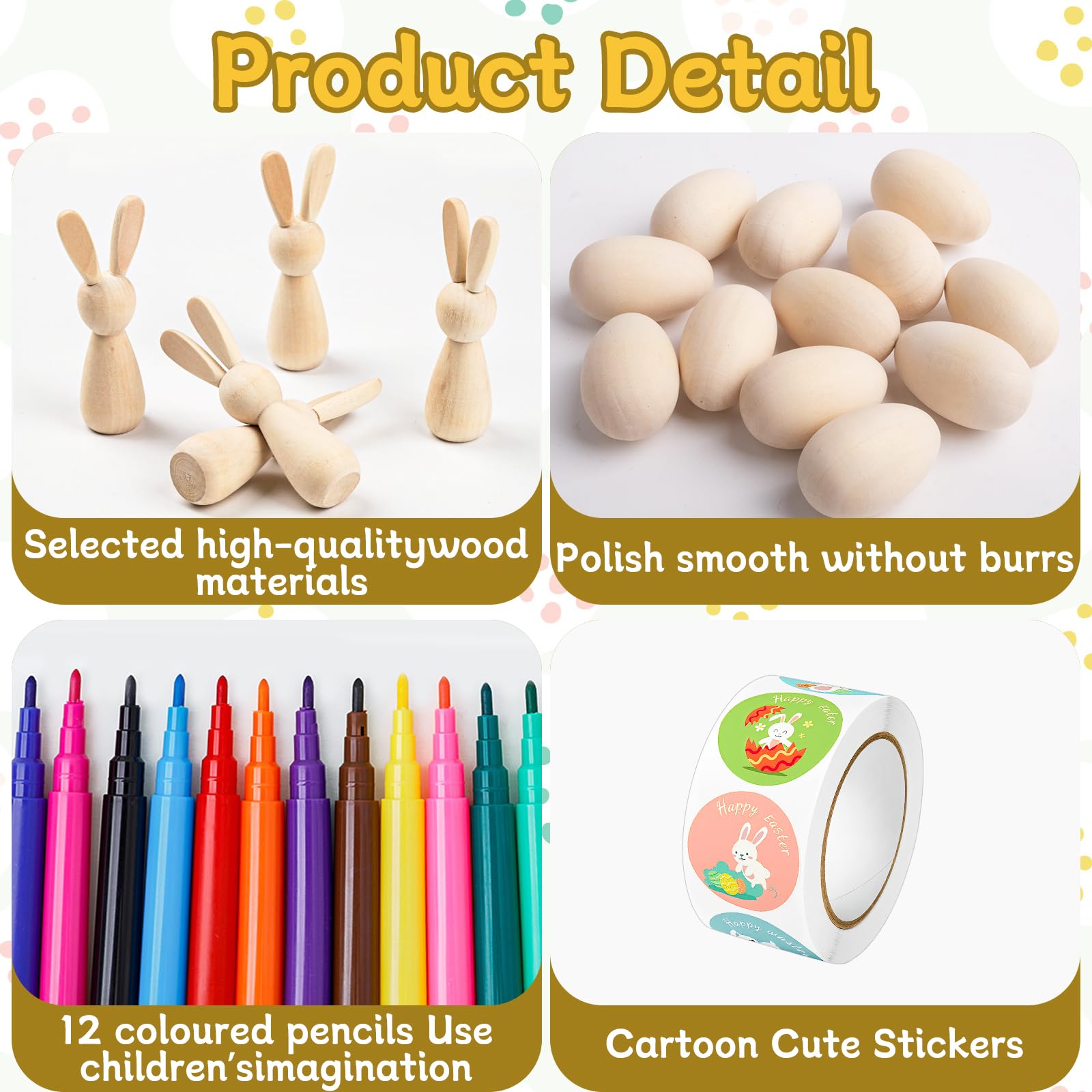 HGRGHH Huevos de Pascua para Pintar, Set Manualidades Pascua 530 Piezas, Huevos y Conejo de Pascua de Madera, Kit DIY Manualidades Niños con Pegatinas y Acuarelas, Decoración y Regalo — view 3