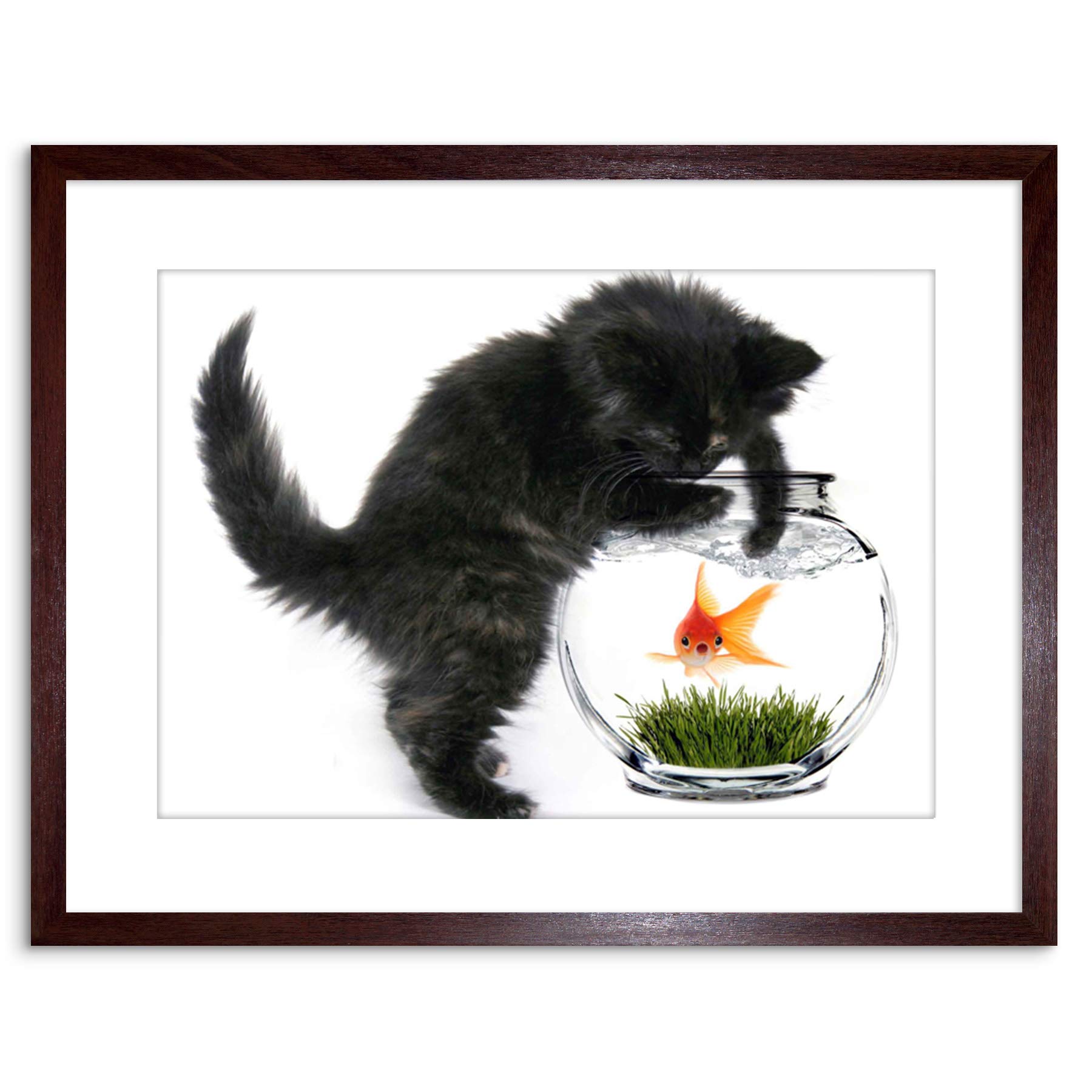 Wee Blue Coo PHOTO BLACK KITTEN CAT PLAYING GOLDFISH BOWL HOME FRAMED PRINT F97X2820