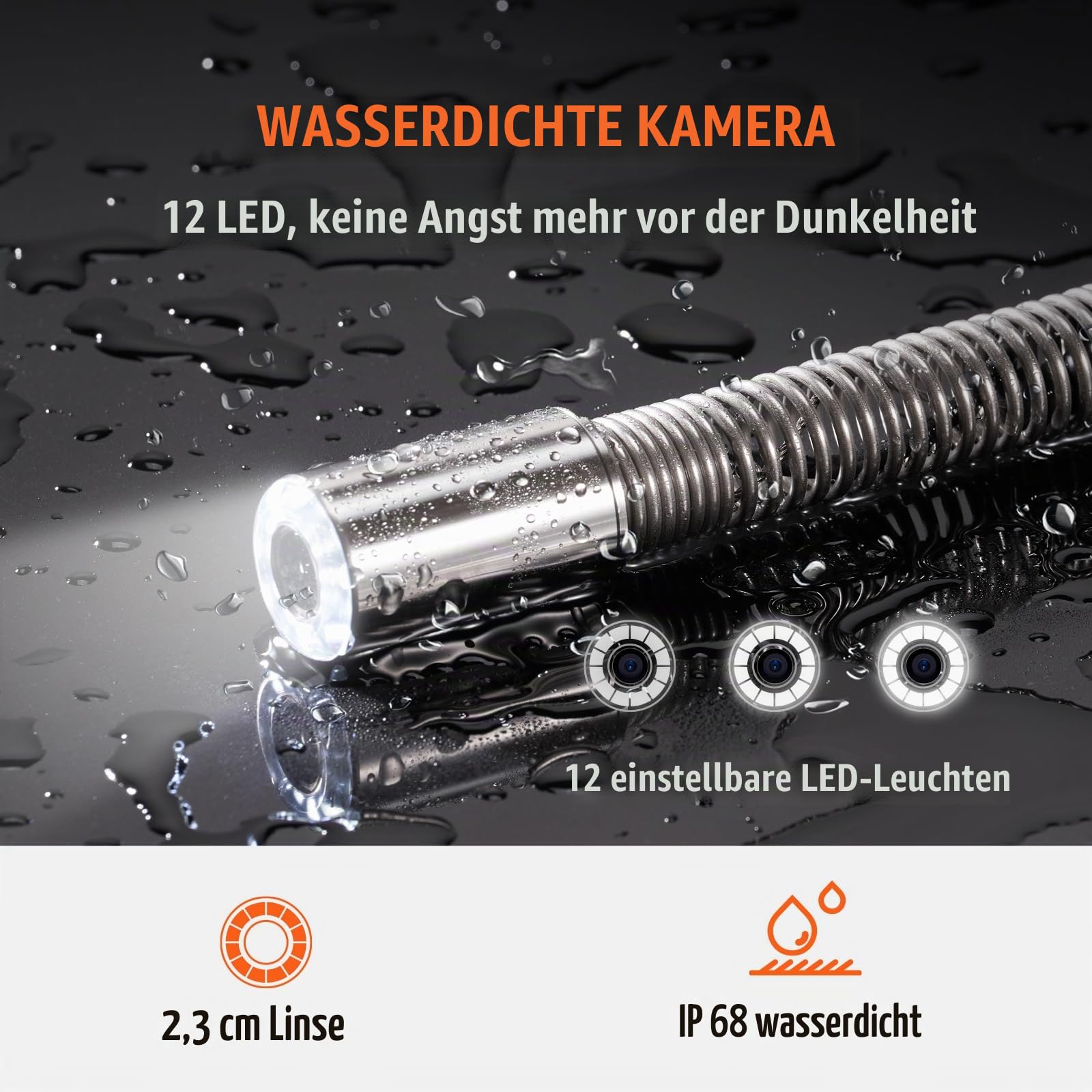 VEVOR 9" Inspektionskamera 91,5m Rohrkamera 720P Kanalkamera 130Grad Endoskop-Kamera 12V 4500mAh Lithium-Akku 6Stunden Rohrinspektionskamera IP68 Für Abwasserkanäle Abwassersysteme Abflüsse