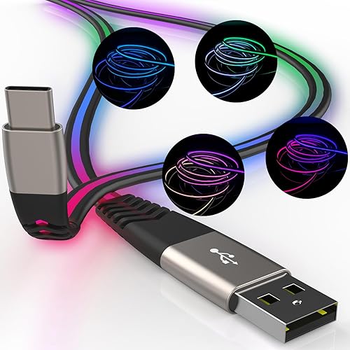 Cable de carga LED USB C, cable de carga rápida tipo C de 6 pies con iluminación 3A con sincronización de datos, compatible con Samsung, Moto, LG y