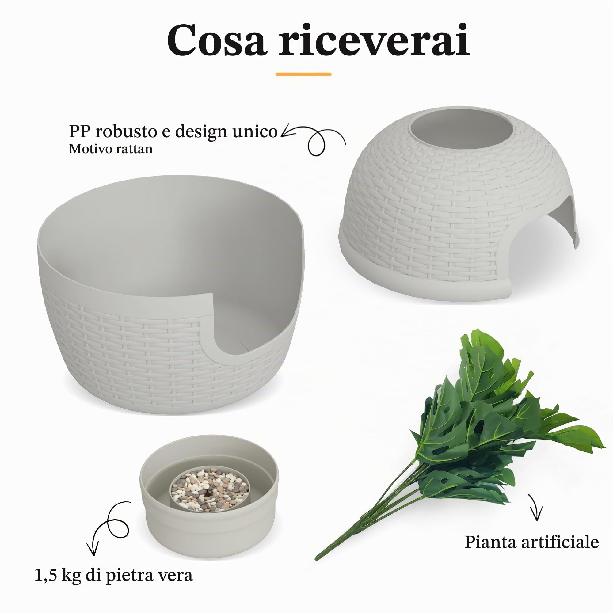 SUNVIVI Scatola per Lettiera Nascosta con Falso Pianta, Grande Scatola per Lettiera con Motivo in Rattan, Scatola per Lettiera Robusta per Arredamento Domestico, Bianco Sporco