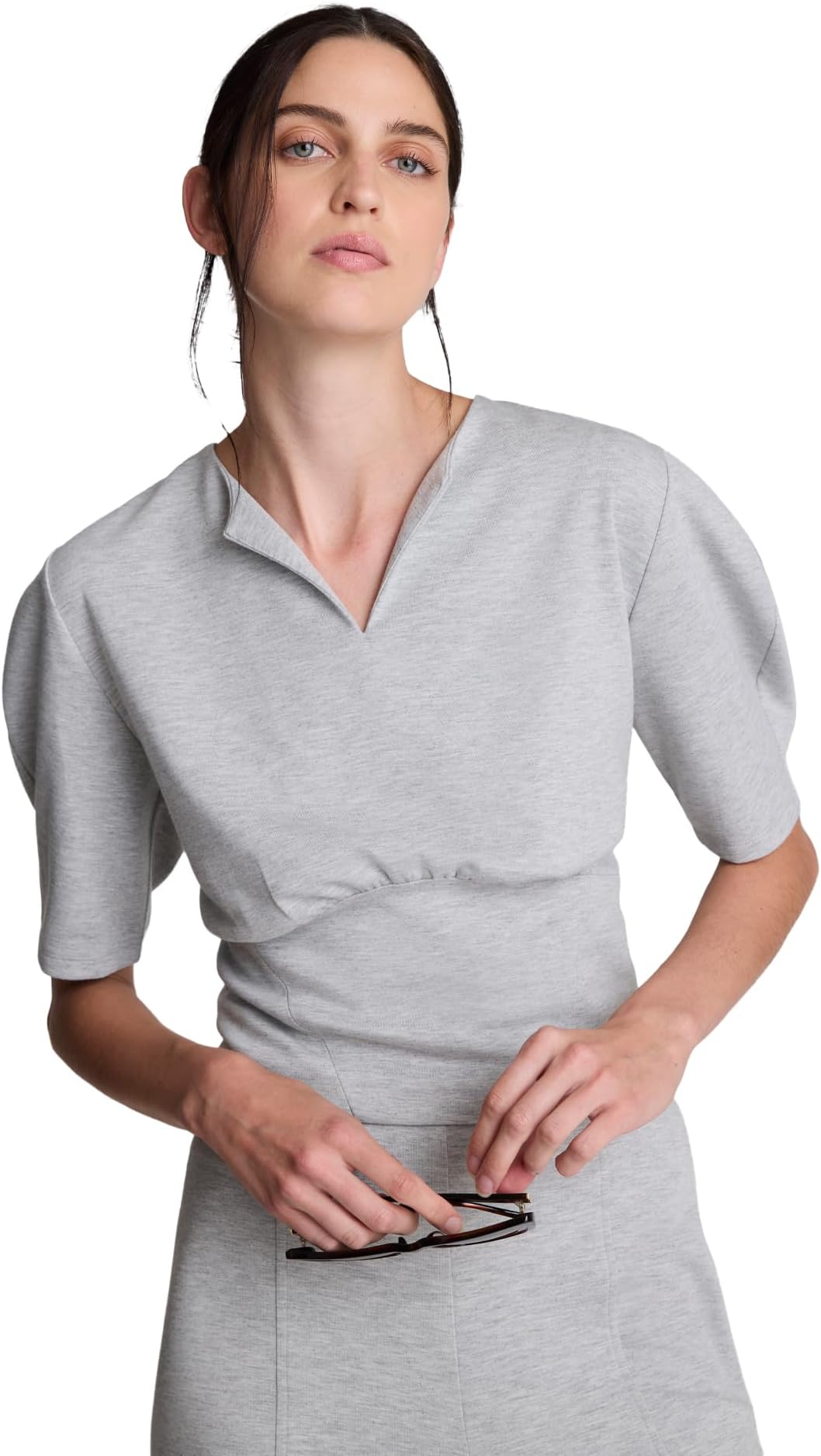 Womens Short Puff Sleeve Cropped Top