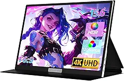 Monitor portátil 4K 39.6 cm UHD 3840 * 2160 monitor portátil para jogos 130% sRGB tela sensível ao toque de metal leve com mini monitor de viagem HDMI tipo C para laptop, PC, Mac, PS4/5