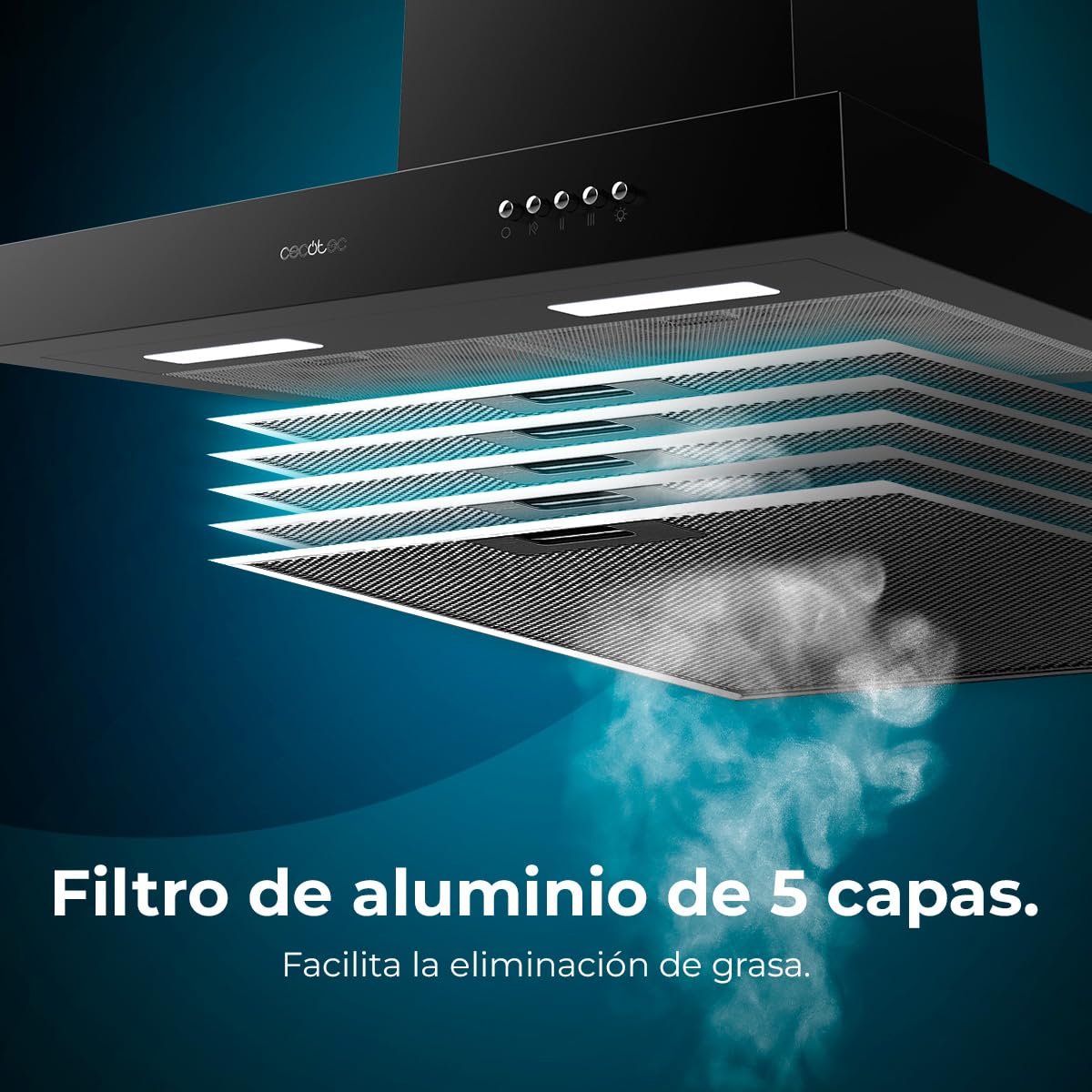 Cecotec Hotte Aspirante 60 cm Type T Bolero Flux TM 606500 Black A. Moteur 165W, Finition en Noir, Aspiration 650m3/h, Contrôle Mécanique, 3 Niveaux de Puissance, Éclairage et Filtre à Charbon