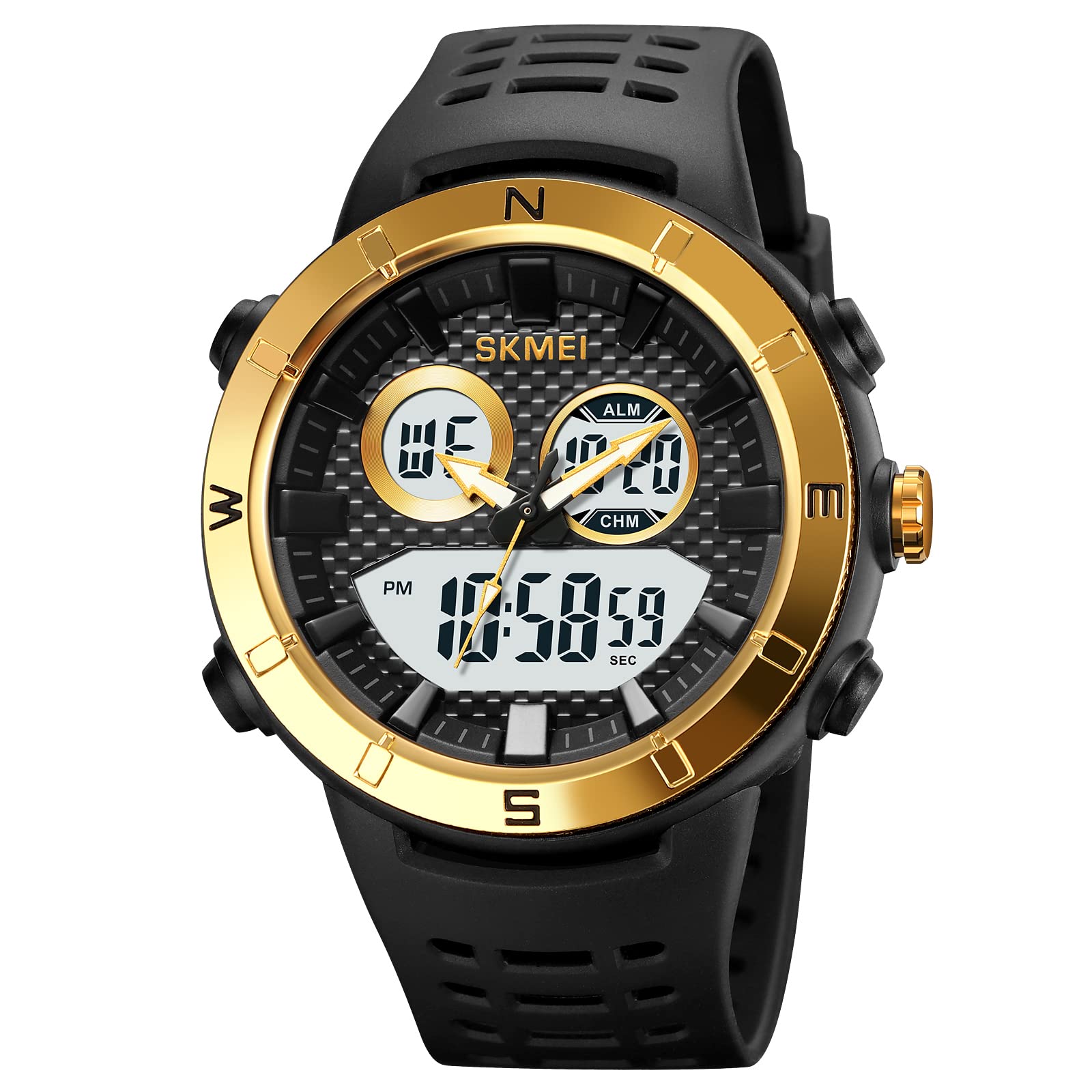 SKMEI Men’s Digital Sports Watch, LED Round Large Face Analog Quartz Wrist Watch with Multi-Time Zone Waterproof Stopwatch 2014