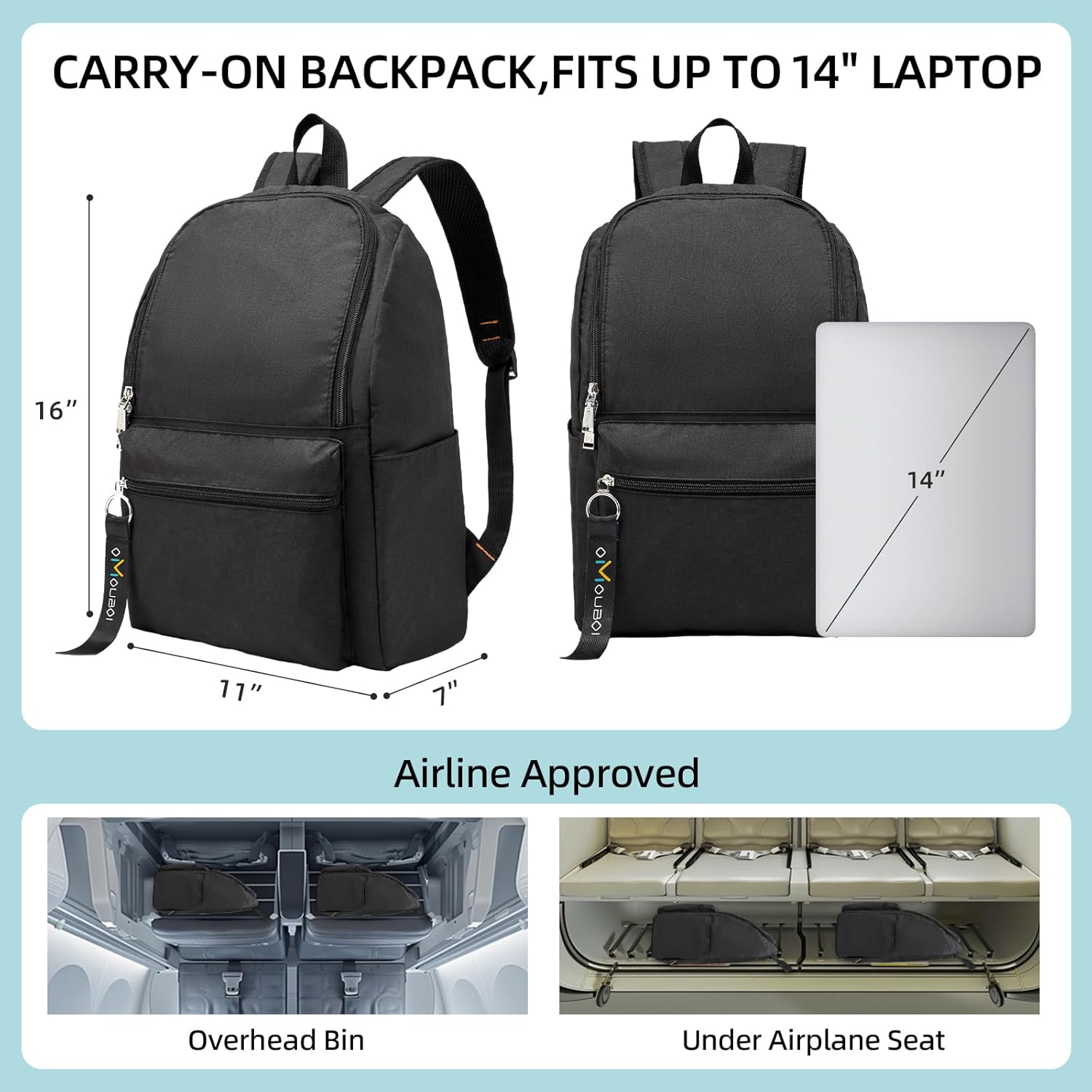 OMOUBOI Casual Daypacks Superbreak Backpack 14 inch Laptop Backpack for Women & Men Fits Tourism Business (Black) - Image 4