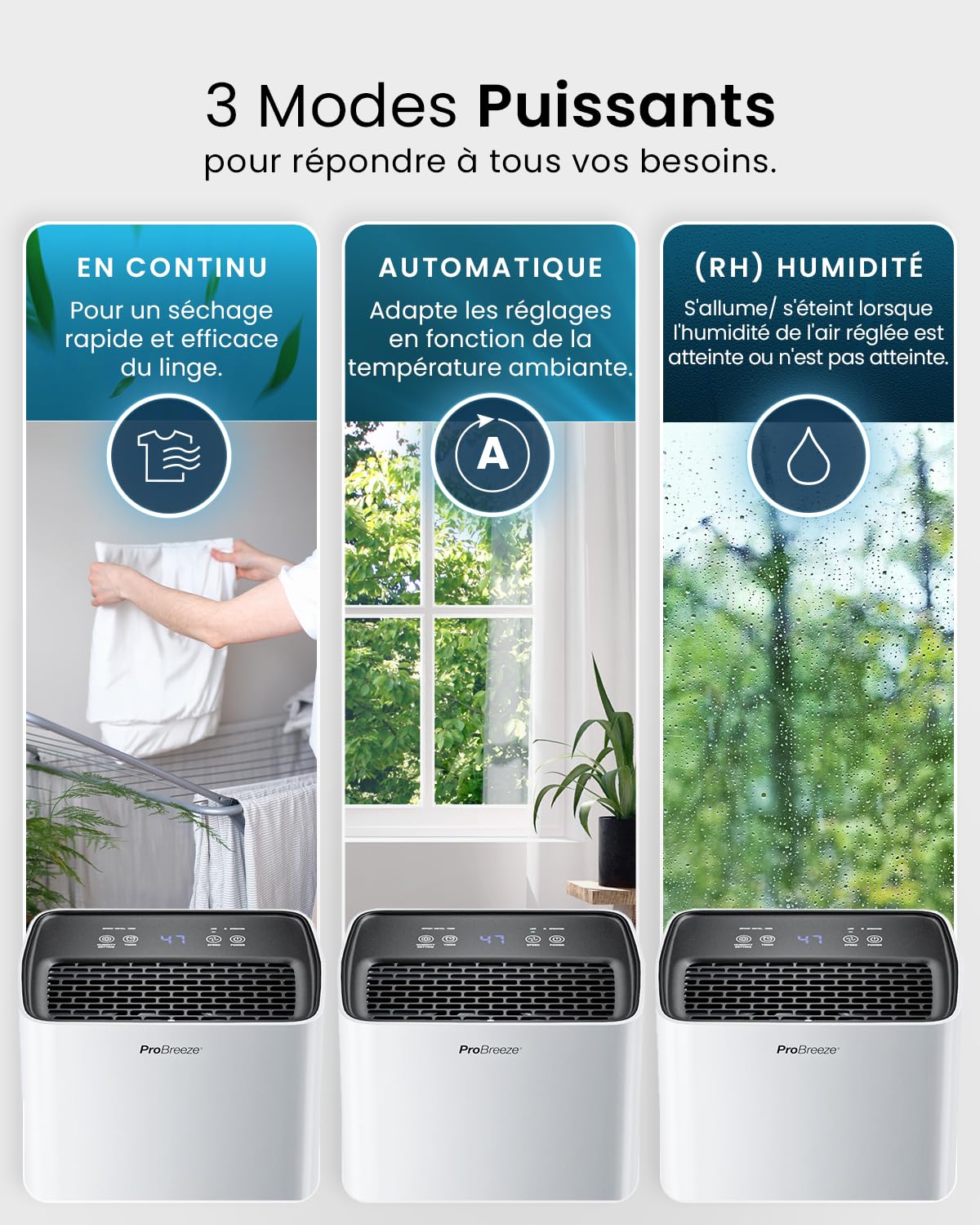 Pro Breeze Déshumidificateur d Air 6L/jour, Éliminateur de Moisissure Noire, Absorbeur d'Humidité Automatique, Sèche-linge, Déshumidificateur Compresseur Portable Silencieux, Minuterie 24h