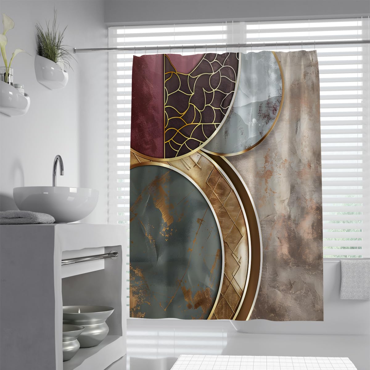 Rideau de douche art patchwork géométrique rétro chic W180xL180 cm