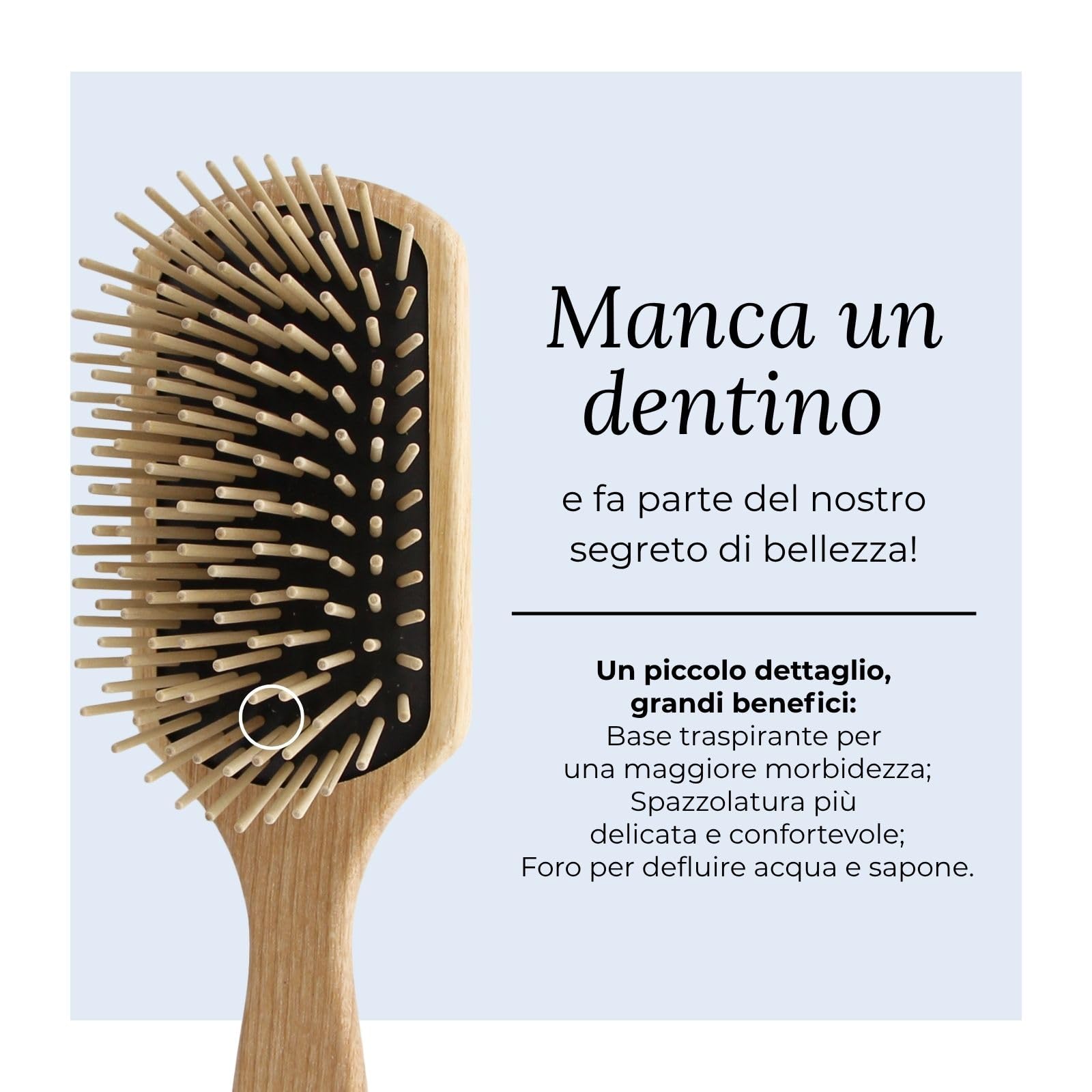 TEK – Spazzola Rettangolare con Denti Lunghi in Legno di Frassino FSC®, Fatta a Mano in Italia – Ideale per Capelli Lunghi, Molto Lunghi, Lisci e Folti – Districante e Massaggiante
