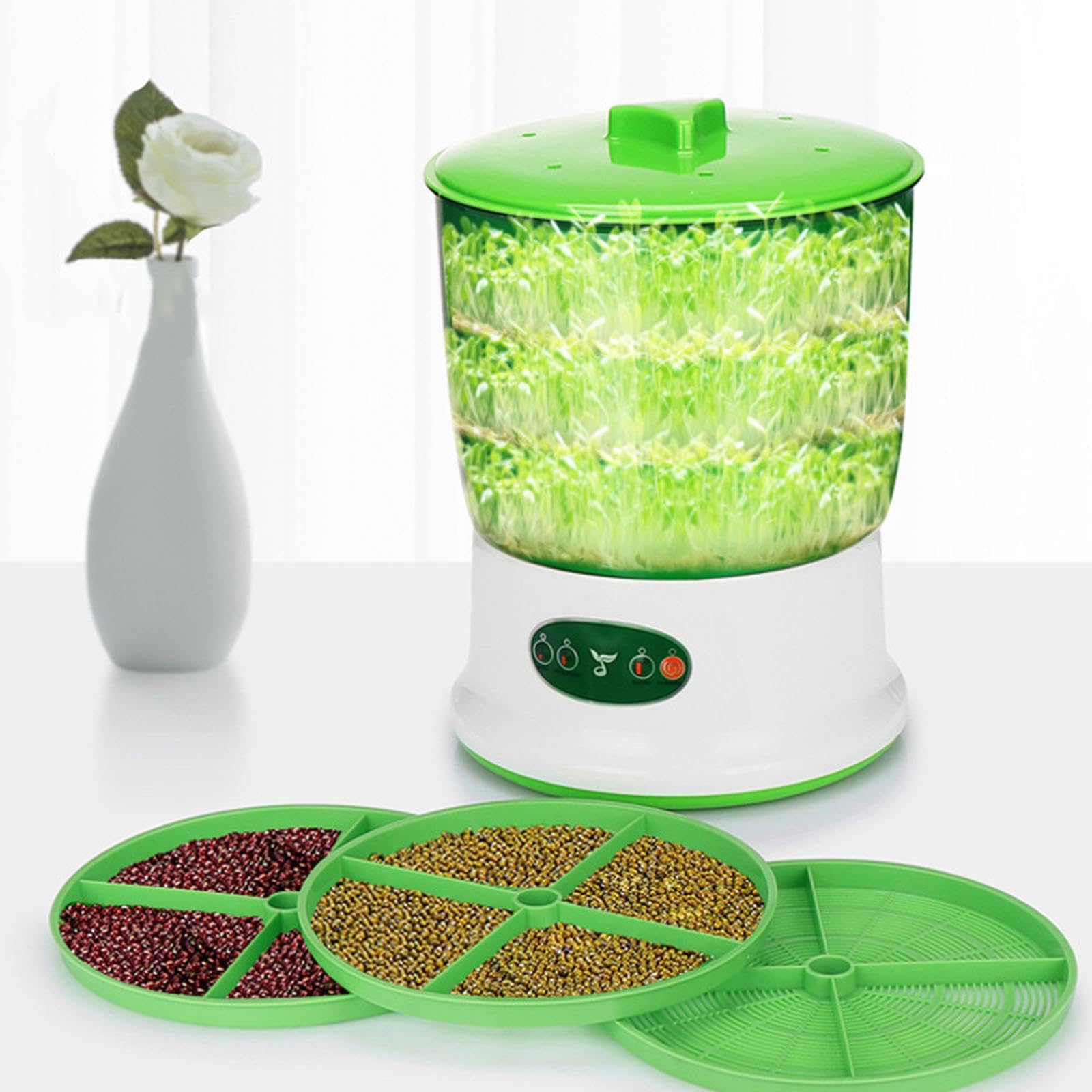 Milageto Máquina de Brotes de Frijol para Hogar, Conveniente Germinador de Semillas Visible, Kit de Cultivo de Brotes Automáticos, 3 Capas