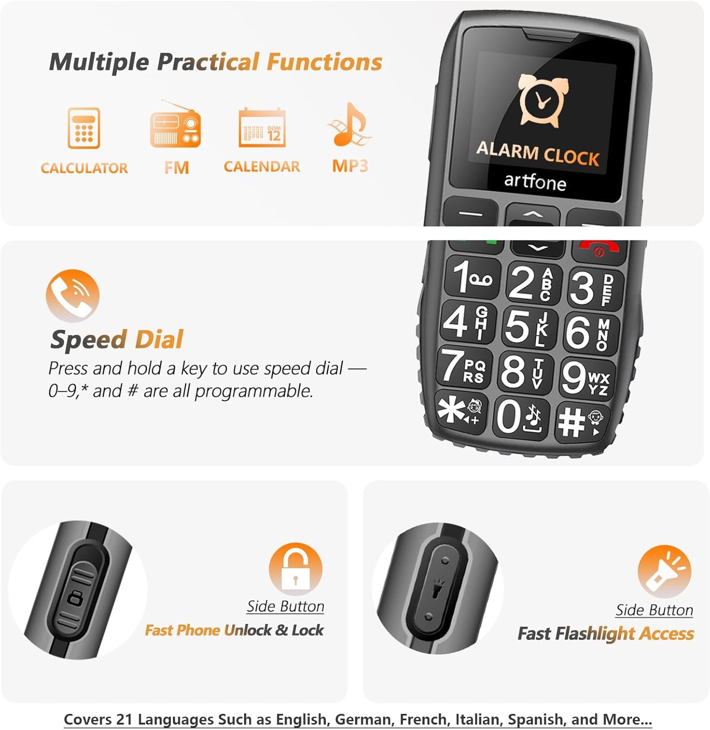 C1+4G Pro Black - Big Buttons Cell Phone for Seniors丨Basic Phone with SOS Button丨Charging Station丨1800mAh丨Loud Speaker丨Talking Clock丨Speed Dial丨Hands-free丨Large Font丨Unlocked Phones丨FM Radio