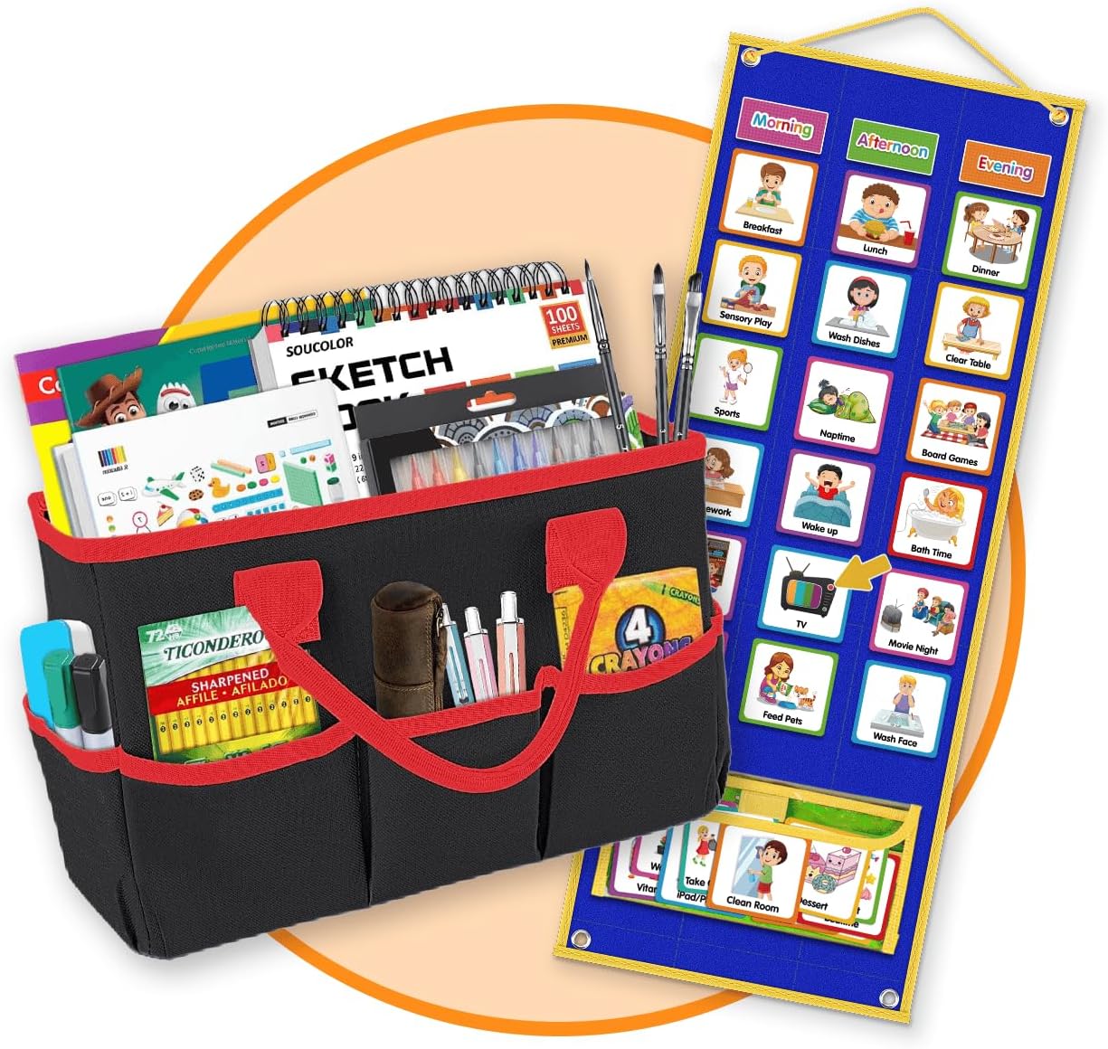 Large Visual Schedule & Desktop Organizer Tote