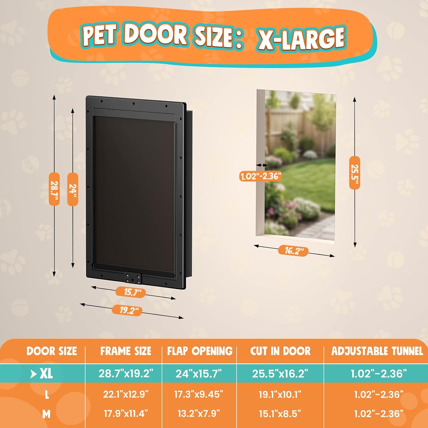 3-Flap XL Dog Door for Door, Extra Large Doggy Door for Interior and Exterior Doors, X Large Pet Door with 2 Magnetic Flaps, Insulated Flap, Closing Panel, Dog Doors for Pets Up to 220 LB