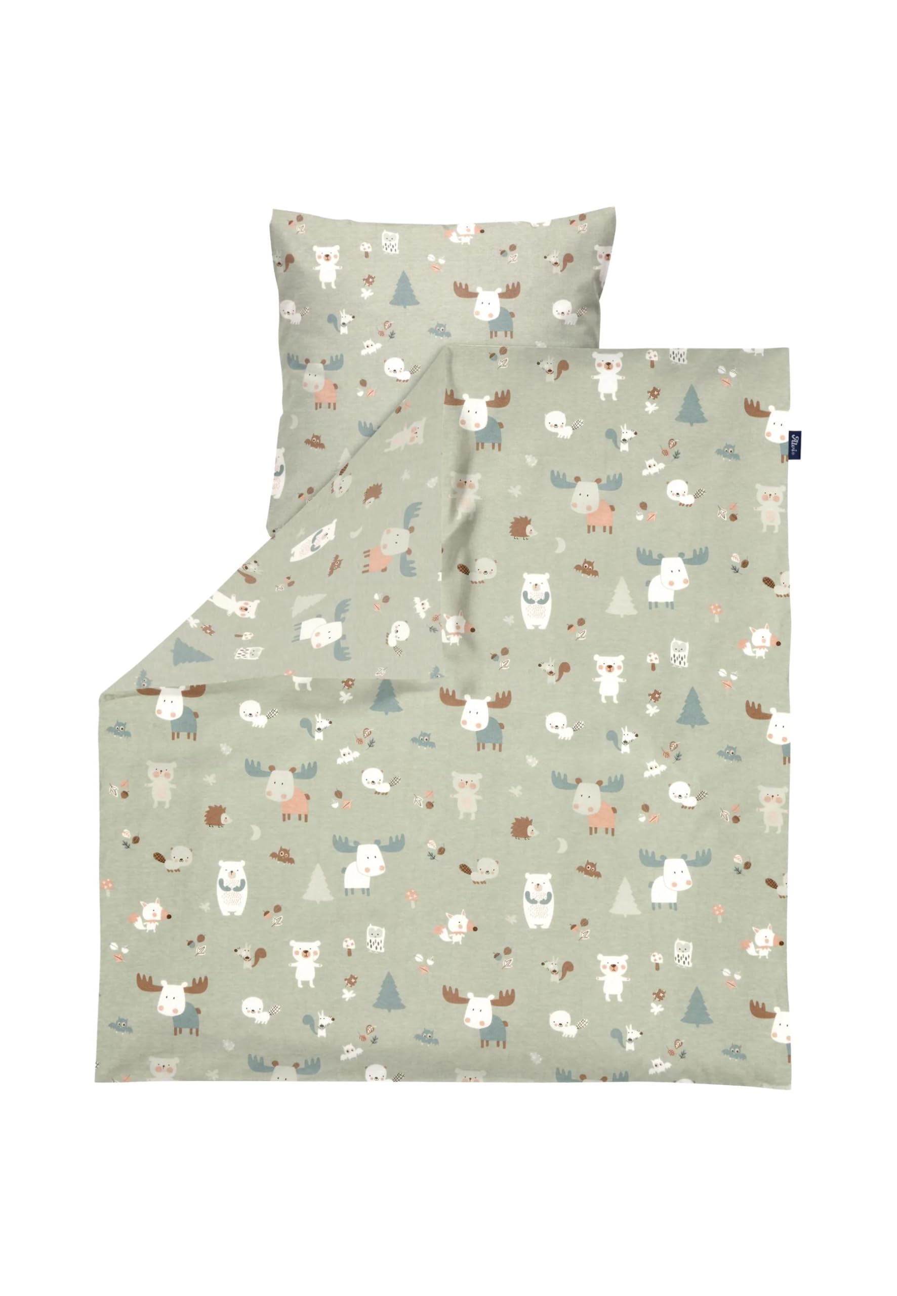 Alvi Bettwäsche Baumwolle Baby Forest - Multi Colored 80x80 | Kinderbettwäsche, unisex, atmungsaktiv und weich mit bunten Motiven für angenehmen Schlafkomfort jede Nacht