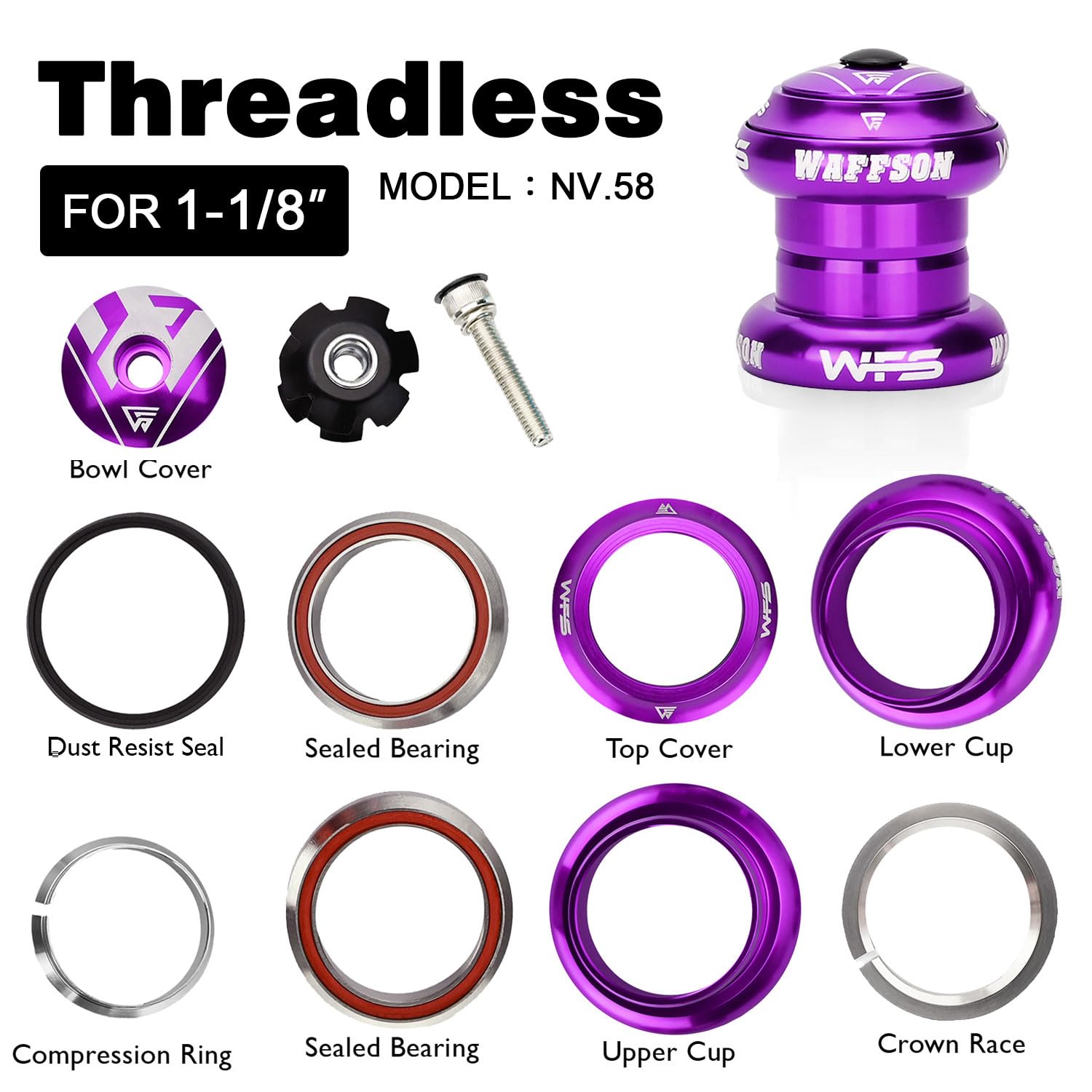 WFS NV.58 1-1/8 Inch Threadless Bike Headset - CNC Alloy, Sealed