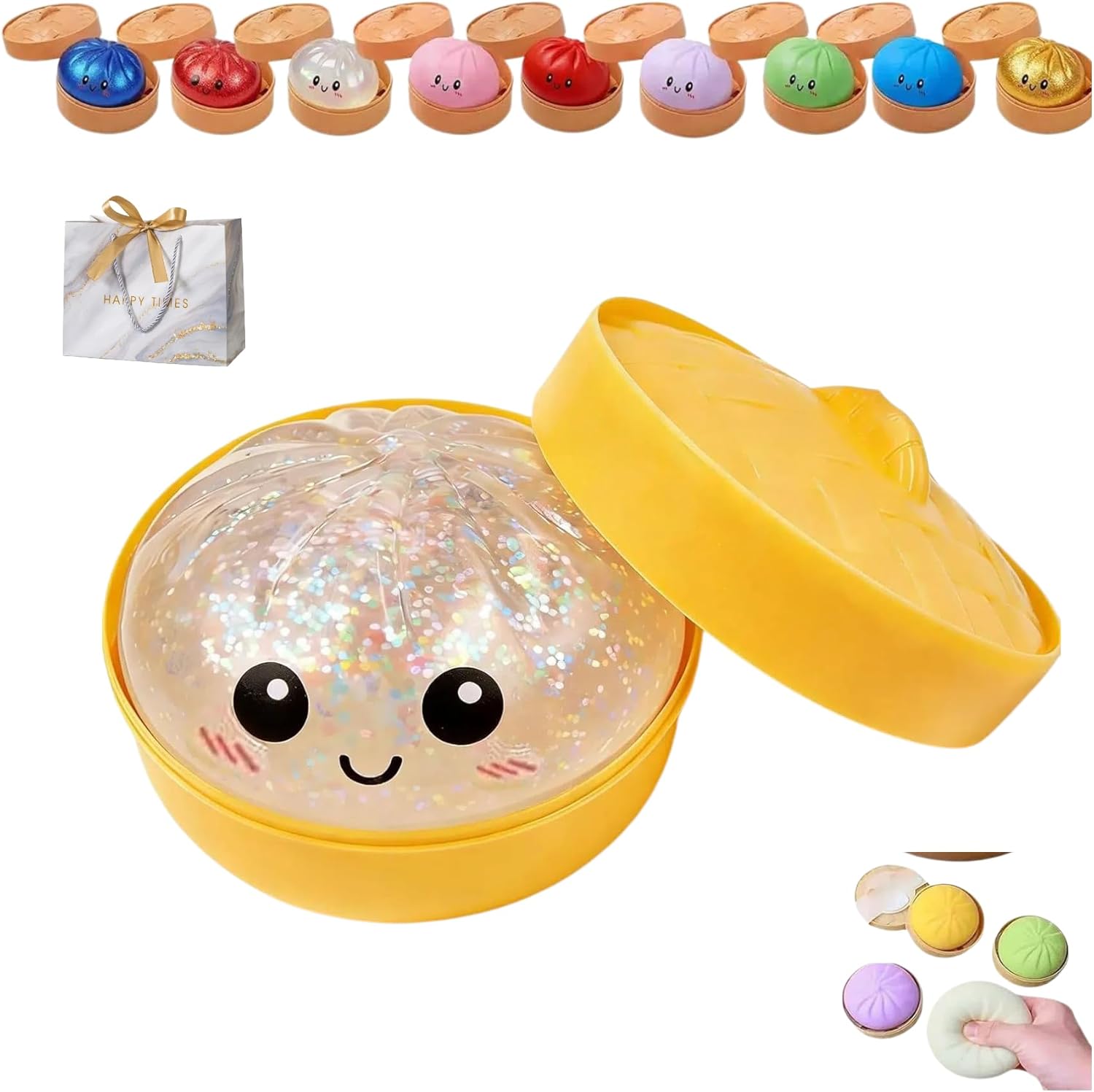 Glitter Dumpling, Glitter Dumpling Squishy , Glitter Dumpling, Anxiety Relief Fidget, Soft Squeeze Bao Bun (1, Transparent White.)