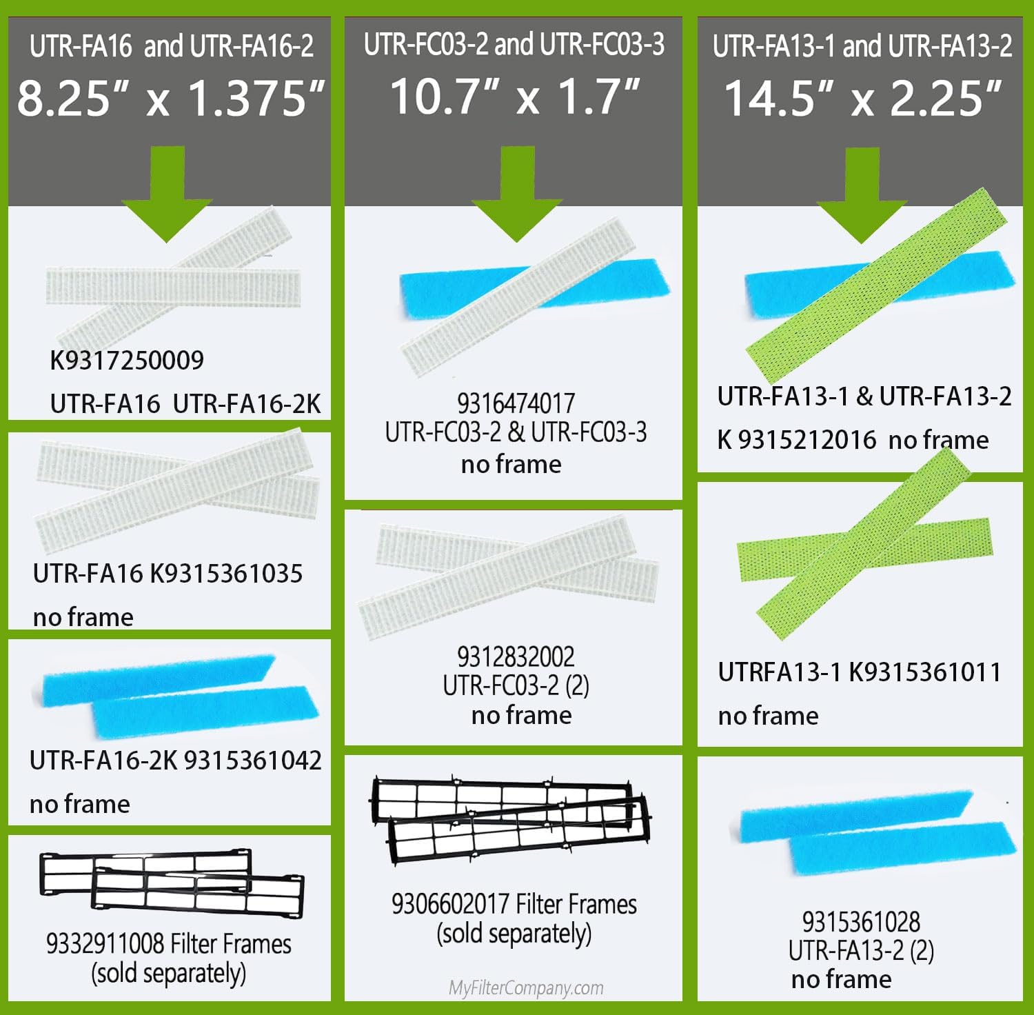 4-pack Filters Compatible with Fujitsu General UTR-FA16 and UTR-FA16-2