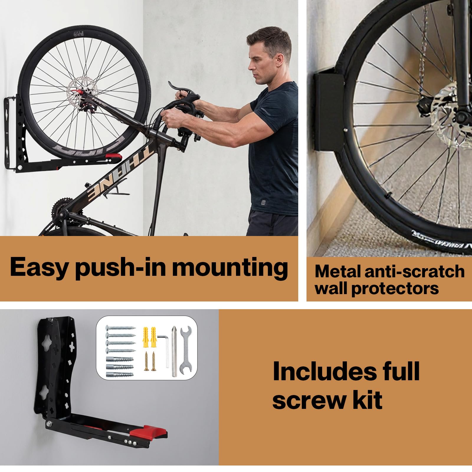 MONVELO Swivel Bike Wall Mount, Adjustable Bike Wall Rack Bike Hanger, Fits 24"-29" Tyres, Holds Up to 30kg - Image 7