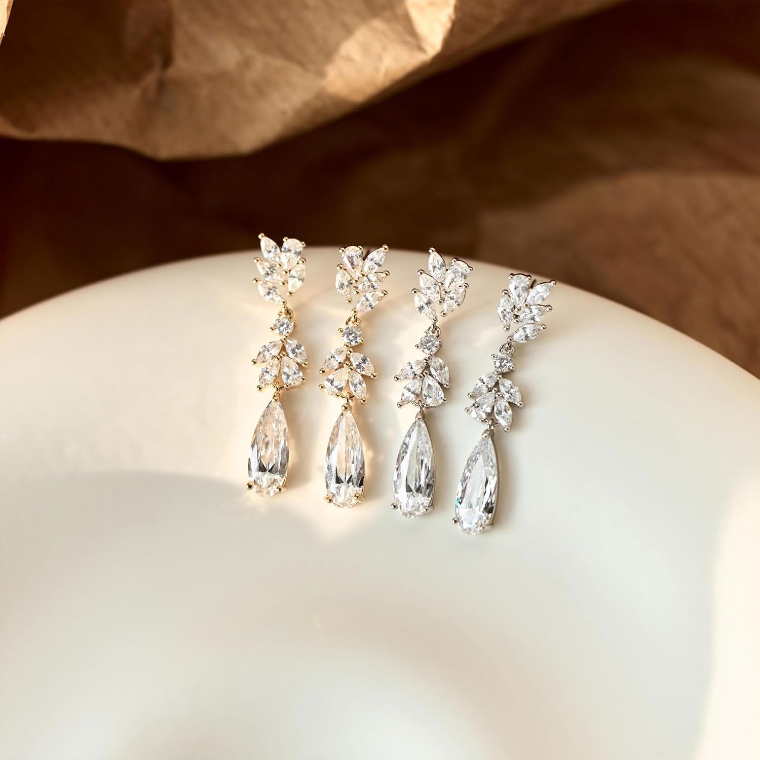 Dangle Drop Earrings for Women Wedding Bridal Rhinestone Long Cubic Zircon Dangling Crystal Chandelier Sparkly 14K Gold Plated Dainty Trendy Jewelry - Image 7