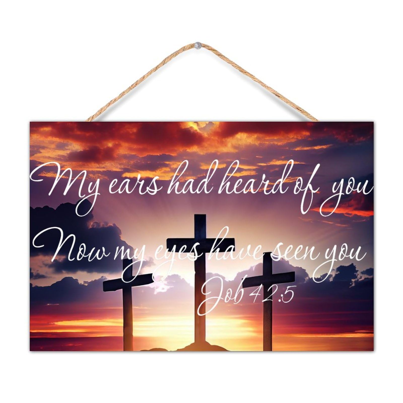 Job 42:5 My Ears Had Heard of You, Now My Eyes Have Seen You Wooden Plaque Sign Wall Art Motto Decor Rustic Bible Verse Quote Signs Country Wood Plank Hanging Sign for Laundry Offices House 12x8in