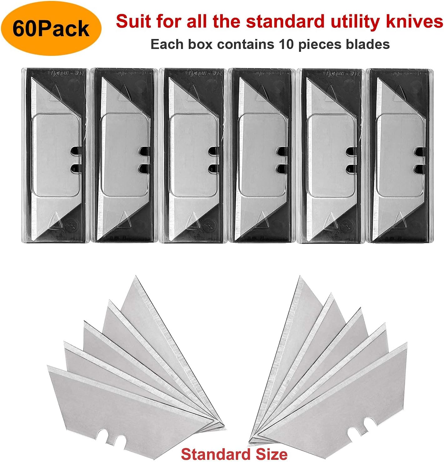 Folding Utility Knife Heavy Duty Box Cutter with 5 SK5 Quick Change Blades + 60 Pack Utility Knife Blades, SK5 Steel Heavy Duty Box Cutter Replacement Blades with Plastic Case