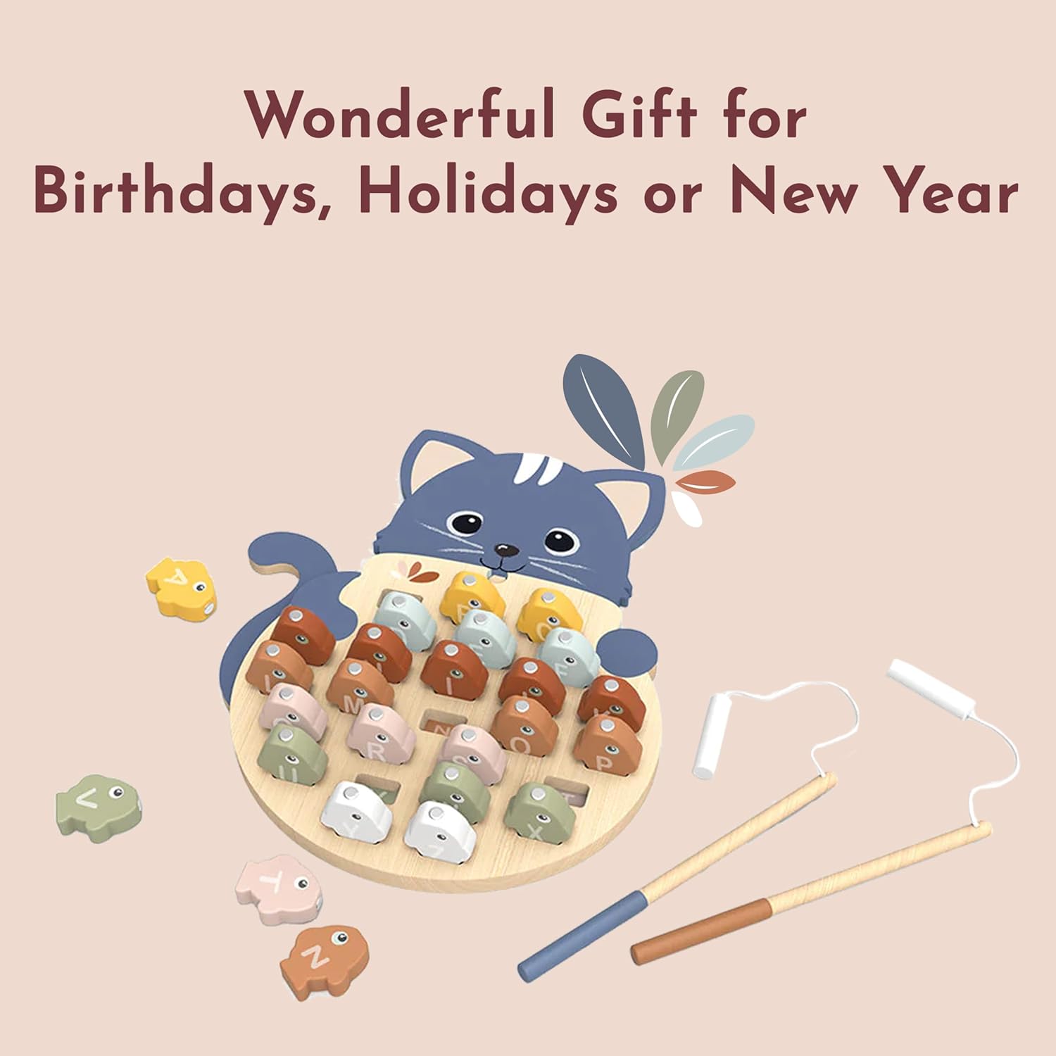 SPEEDY MONKEY Magnetic Alphabet Fishing Game for Toddlers 18m+ | Wooden Alphabet Fishing Toy | Sorting Letter Fish Catching Game & Learning ABC Puzzle | Fine Motor & Educational Gift for Kids