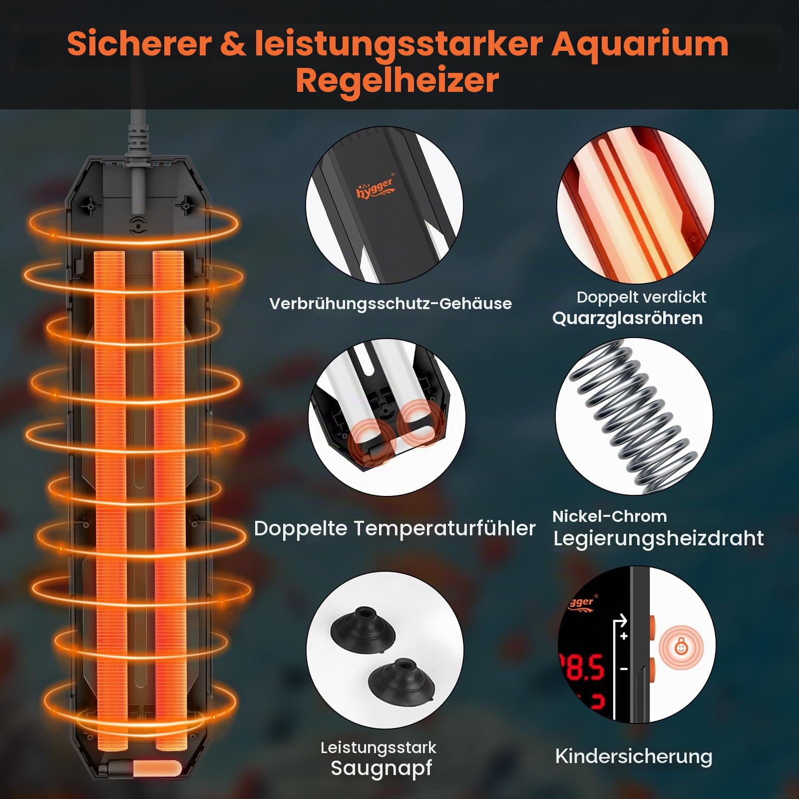 hygger Aquarium Heizung 800W, Aquarium heizstab, Aquarium Heizer, 2 Arbeitsmodi mit Externem Digitalanzeige LED Controller，Einstellbare Temperatur 15-34℃ für Salzwasser Süßwasser Tank 302-757L