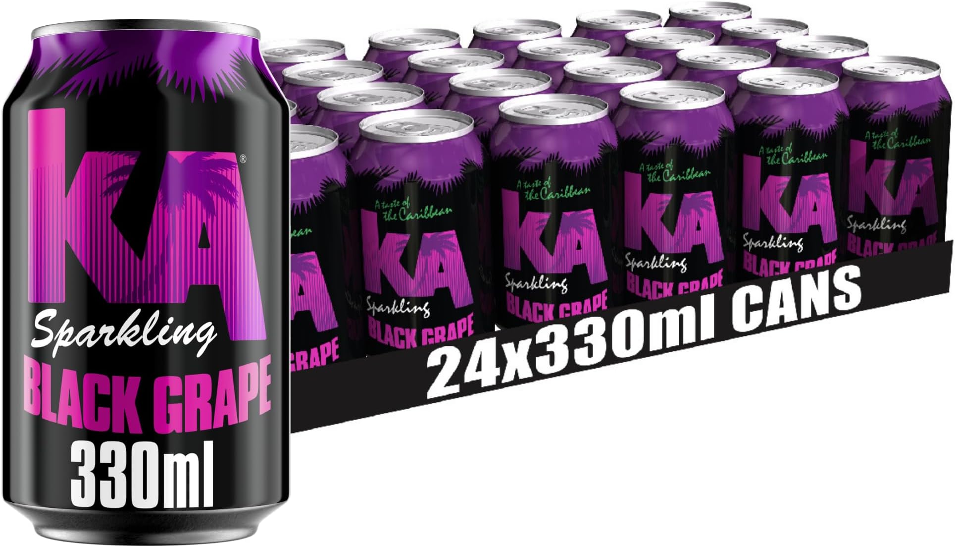 Caribbean Black Grape Fizzy Drinks - Traditional & Authentic Caribbean Jamaican Style Sparkling Drink - Soft Drinks Multipack - Black Grape Soda Drinks Bulk Pack - 24 x 330ml Cans
