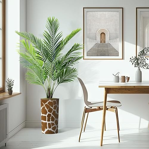 Miniatura 6 de Árbol artificial en maceta contemporánea, palmera tropical areca artificial de seda para decoración del hogar en interiores y exteriores, altura